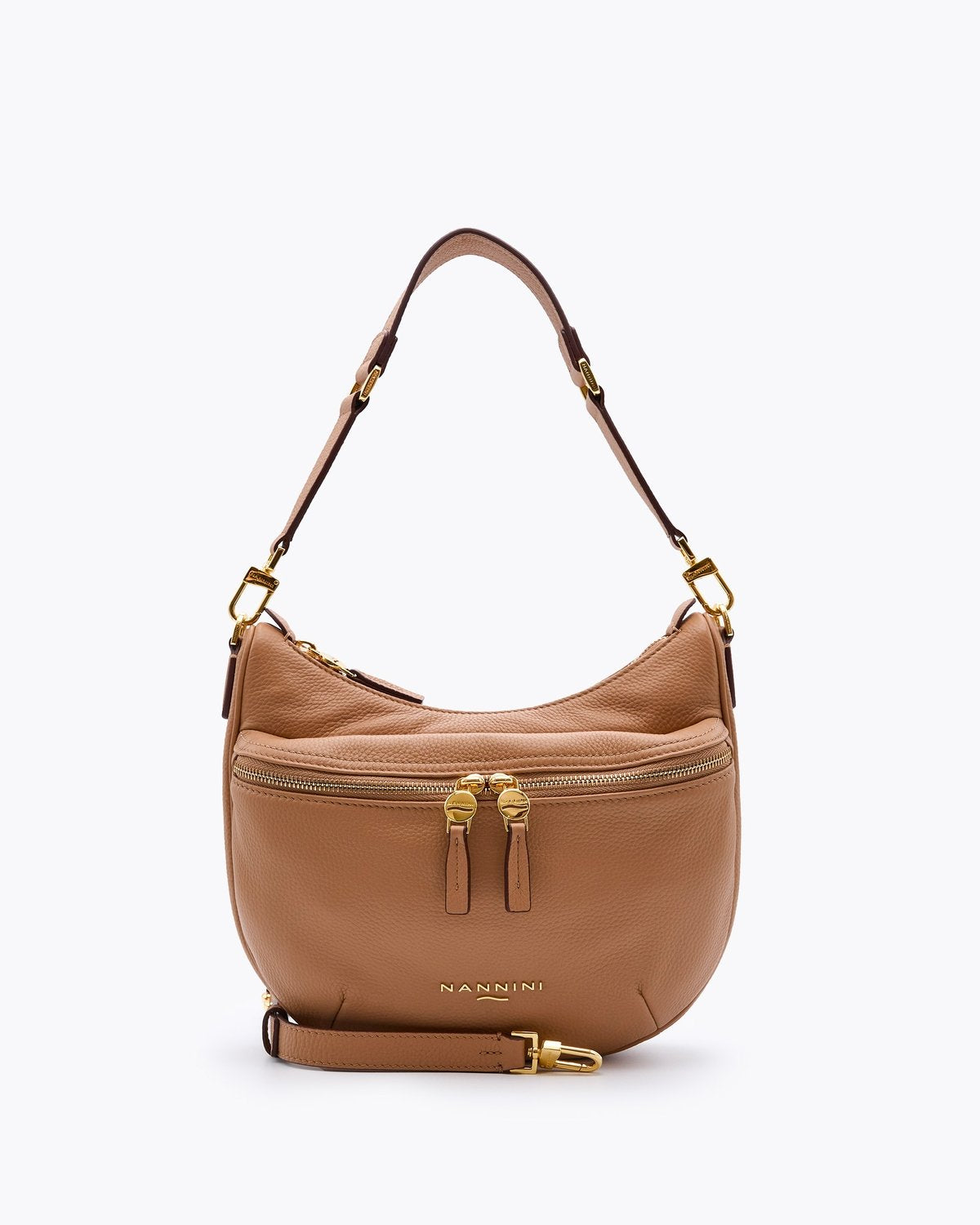 NANNINI Bauletto Pelle Martellata Marrone Chiusura Zip ORO