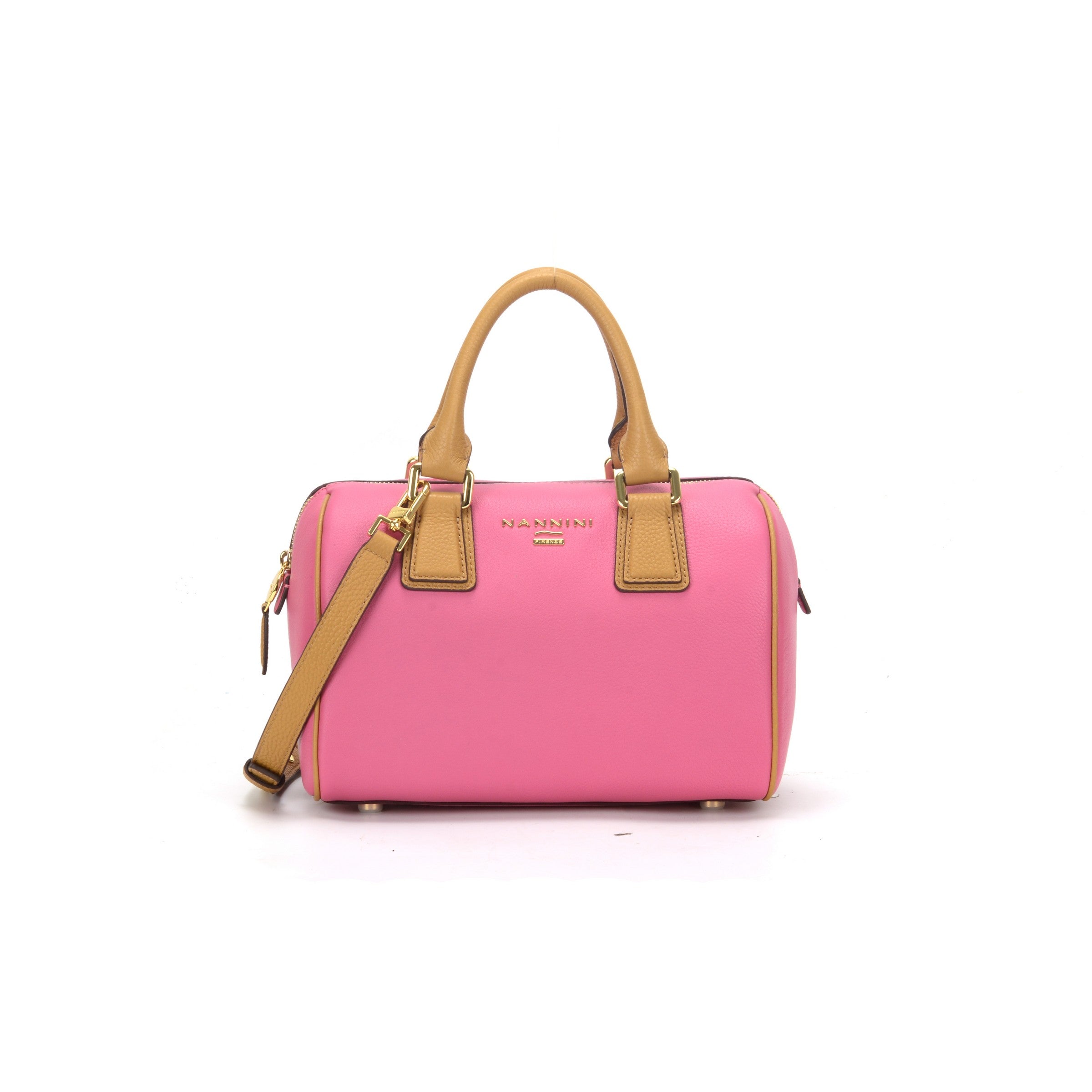 NANNINI shopping bag pelle martellata fuxia cammello grande