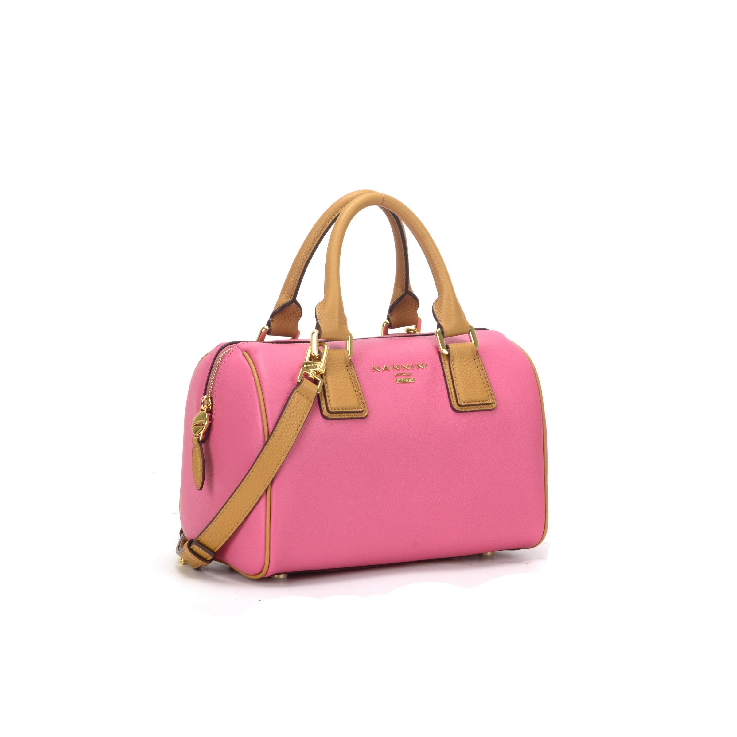 NANNINI borsa spalla pelle liscia bicolor fucsia cammello donna