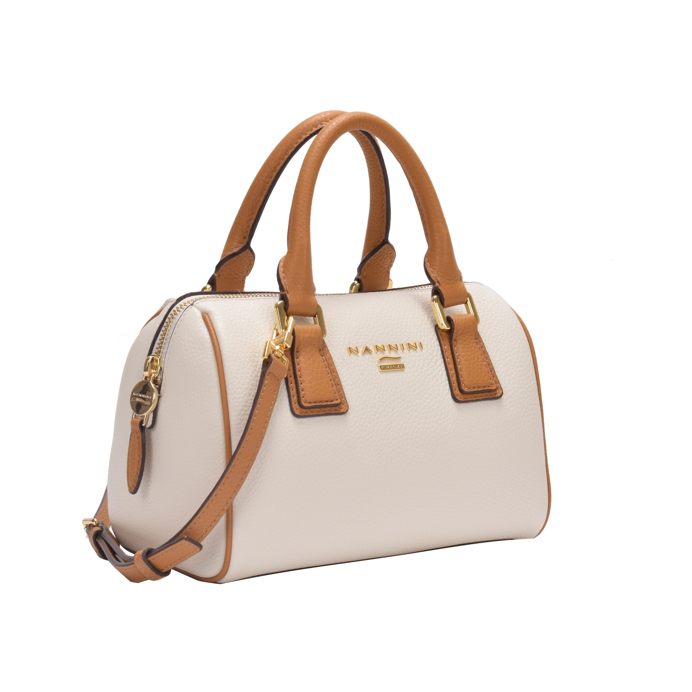 NANNINI shopper tessuto beige cammello fibbia metallo grande