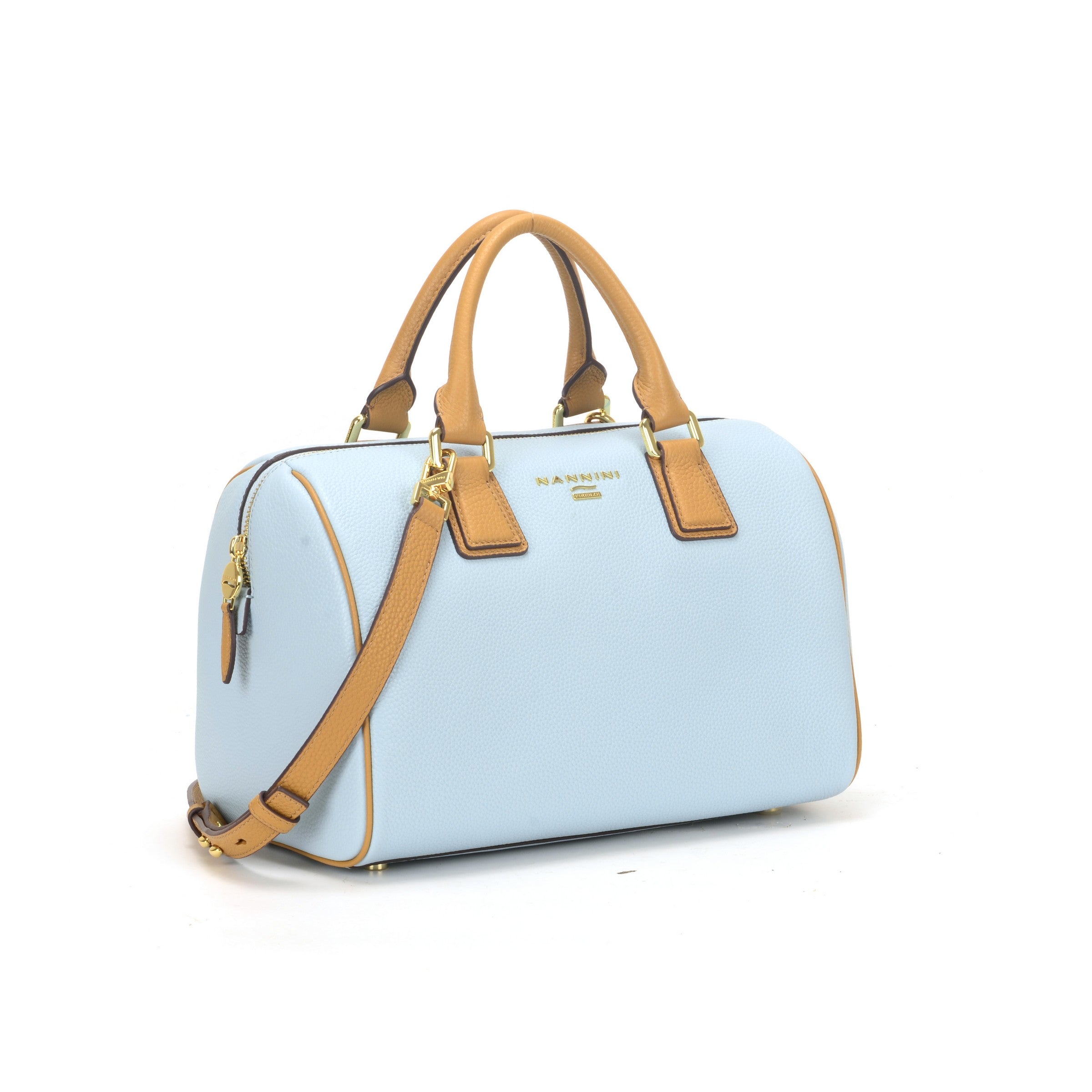 NANNINI borsa spalla martellata cammello chiusura patta metallo oro