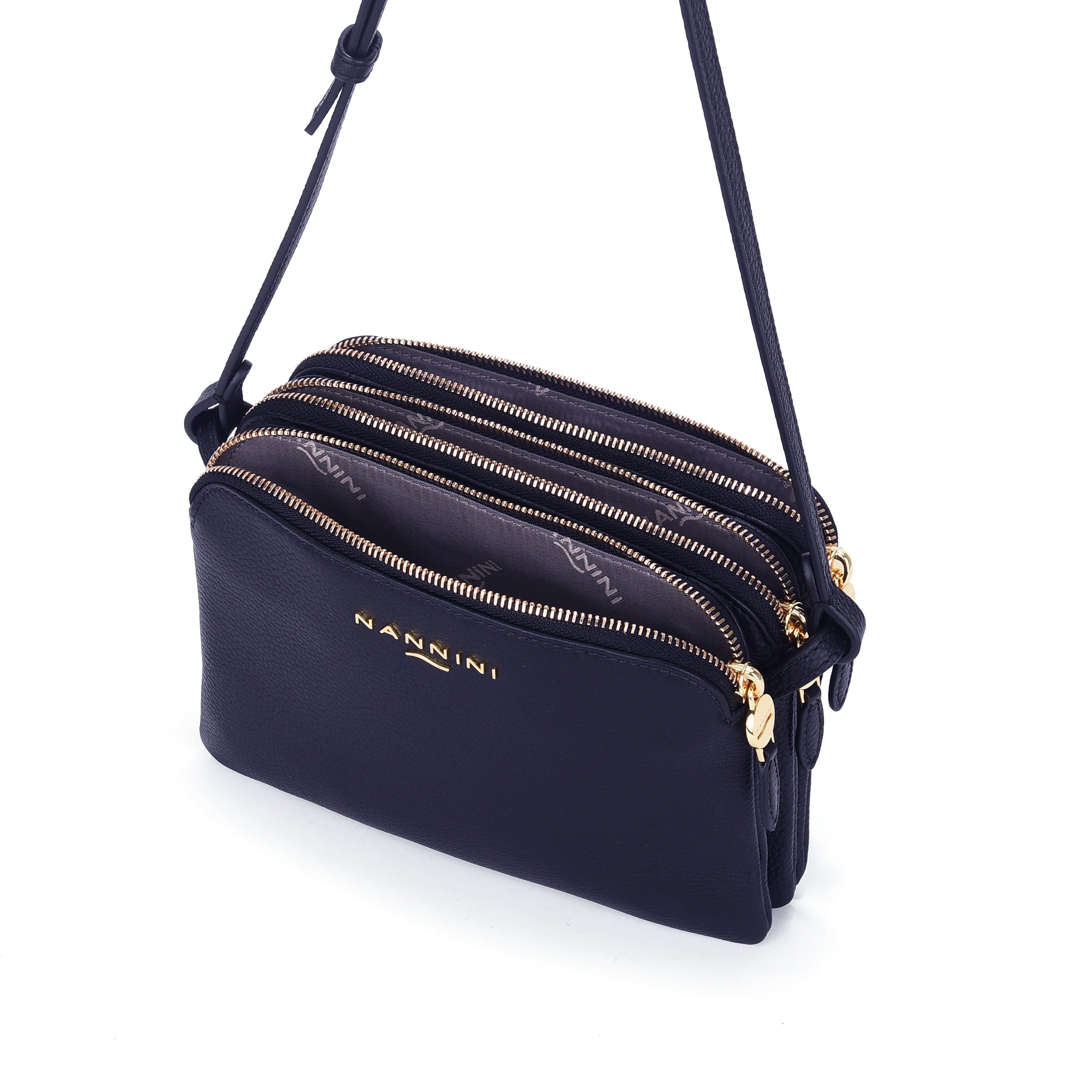 NANNINI borsa spalla donna pelle liscia effetto trapuntato blu