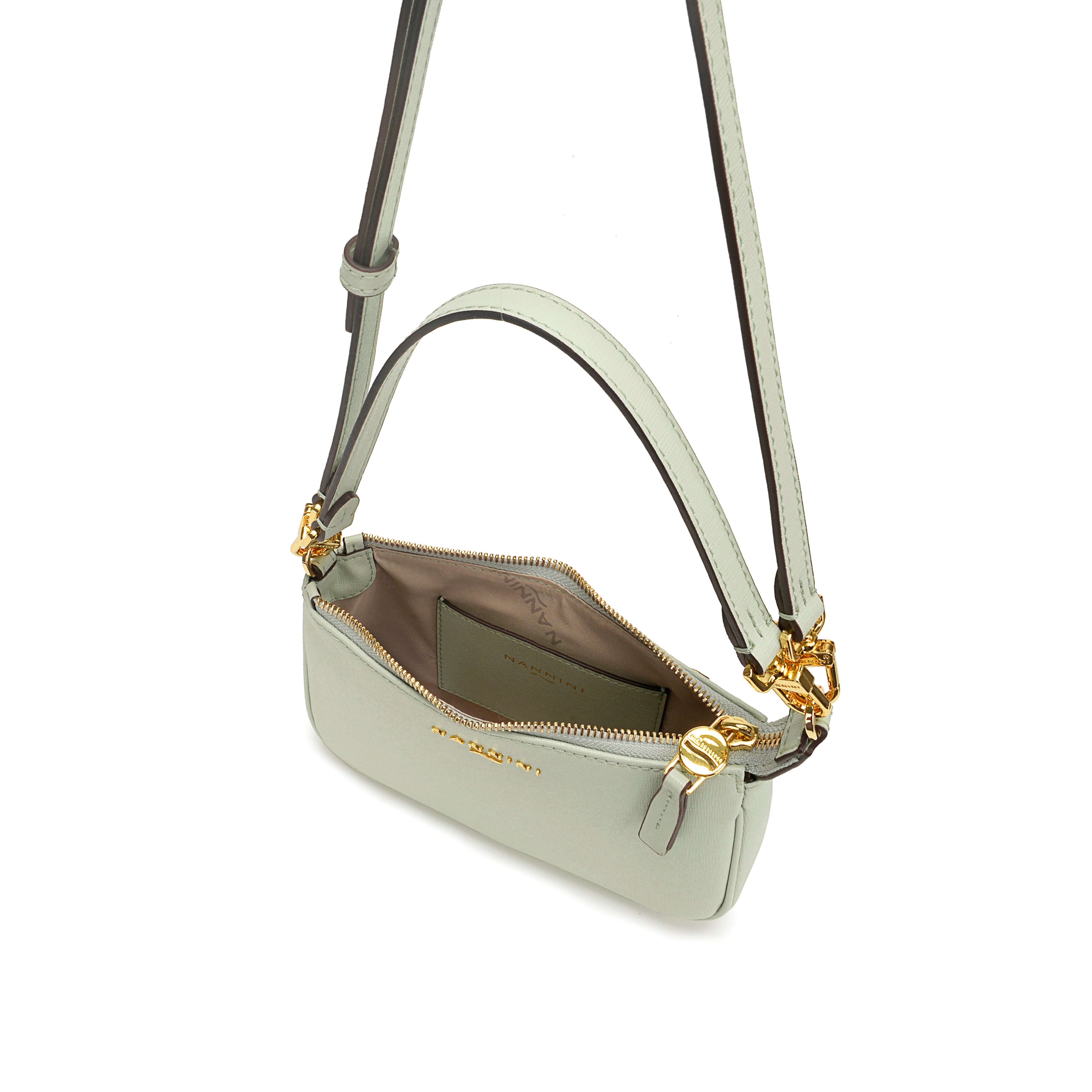NANNINI borsa spalla donna pelle martellata salvia grande