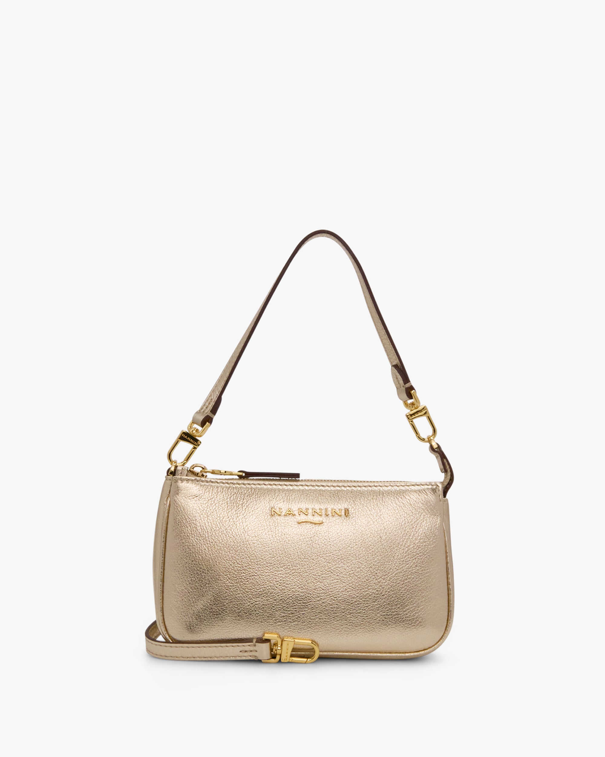 NANNINI borsa secchiello similpelle liscia marrone con patta frontale
