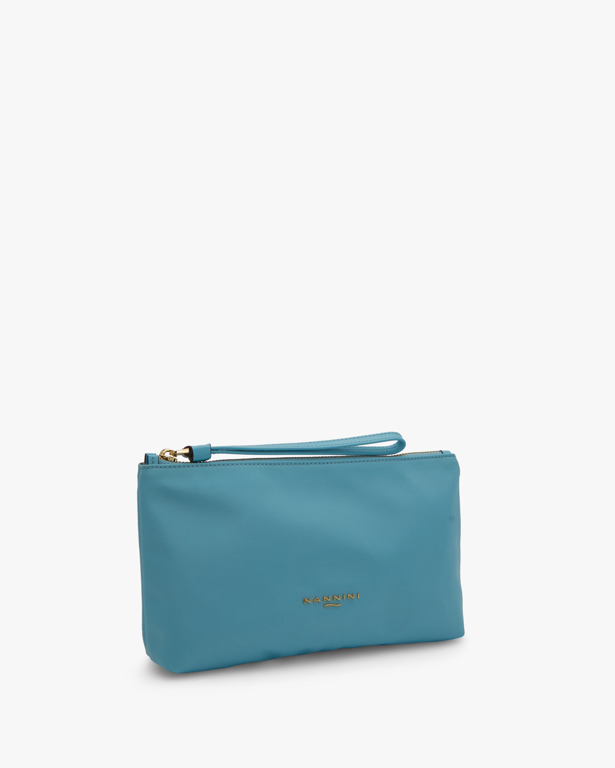 NANNINI borsa mano pelle stampata celeste finiture cuoio