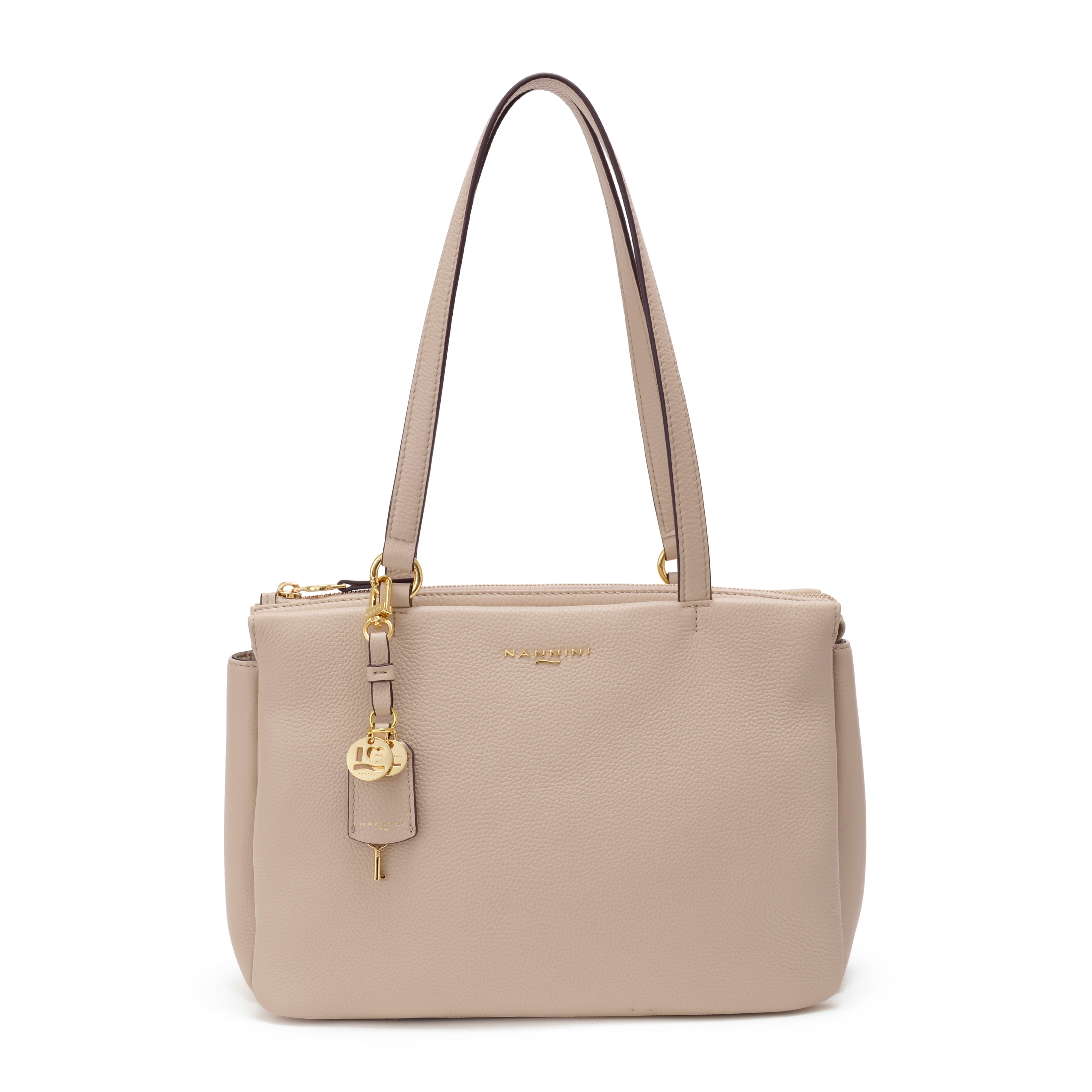 NANNINI borsa a spalla pelle martellata beige donna