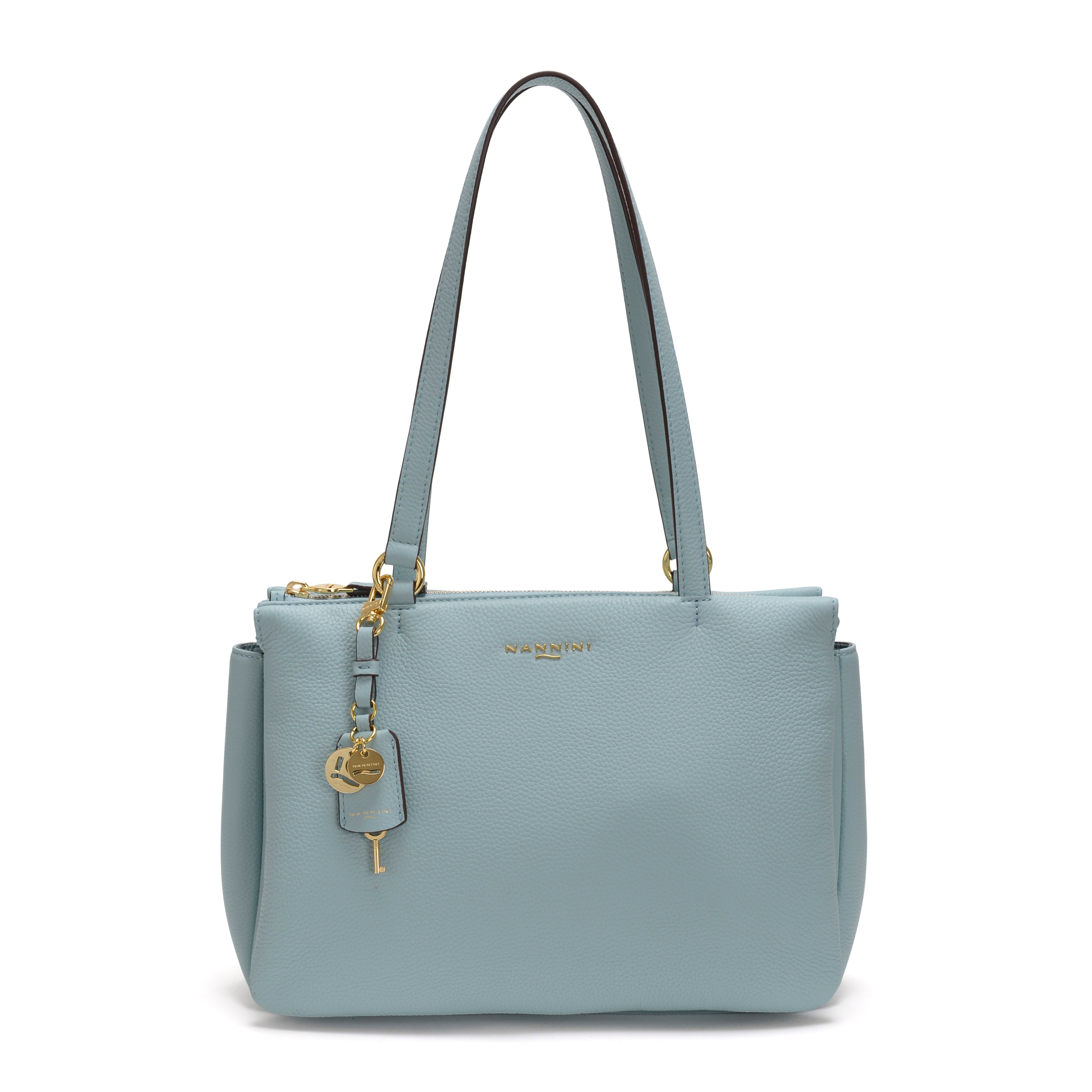 NANNINI borsa spalla donna pelle martellata cielo manici corta