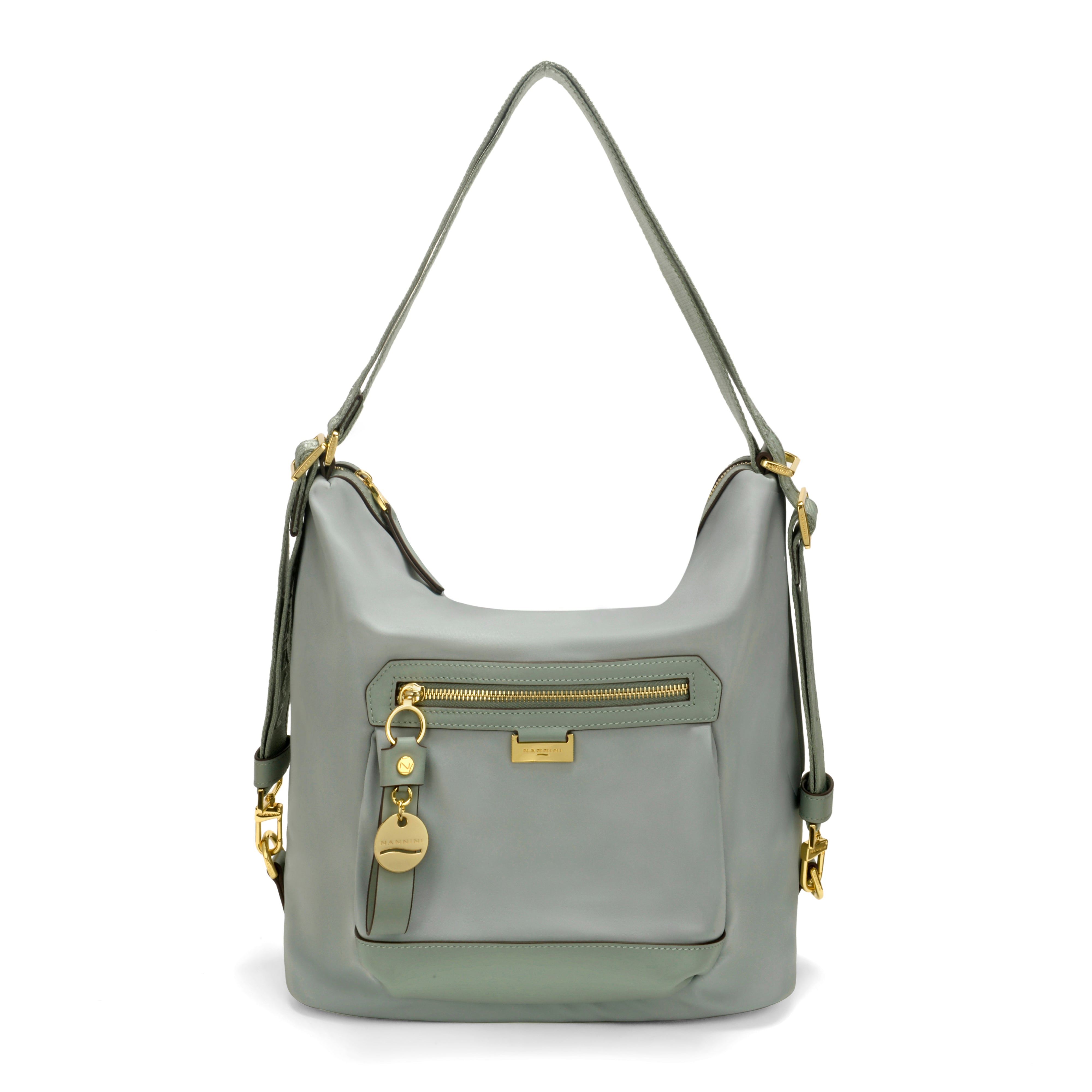 NANNINI borsa spalla pelle martellata verde salvia donna