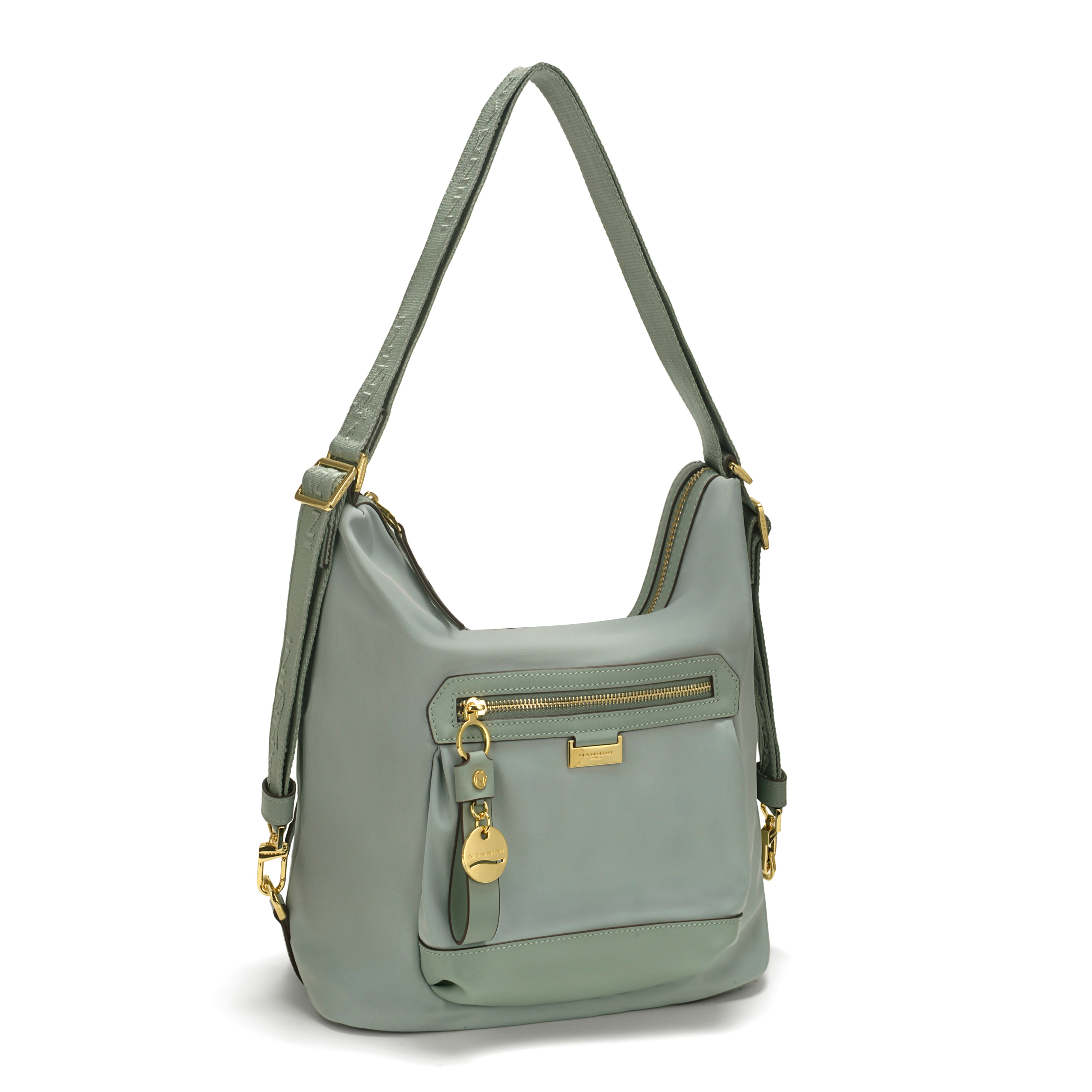 NANNINI borsa spalla martellata salvia pelle verde scuro