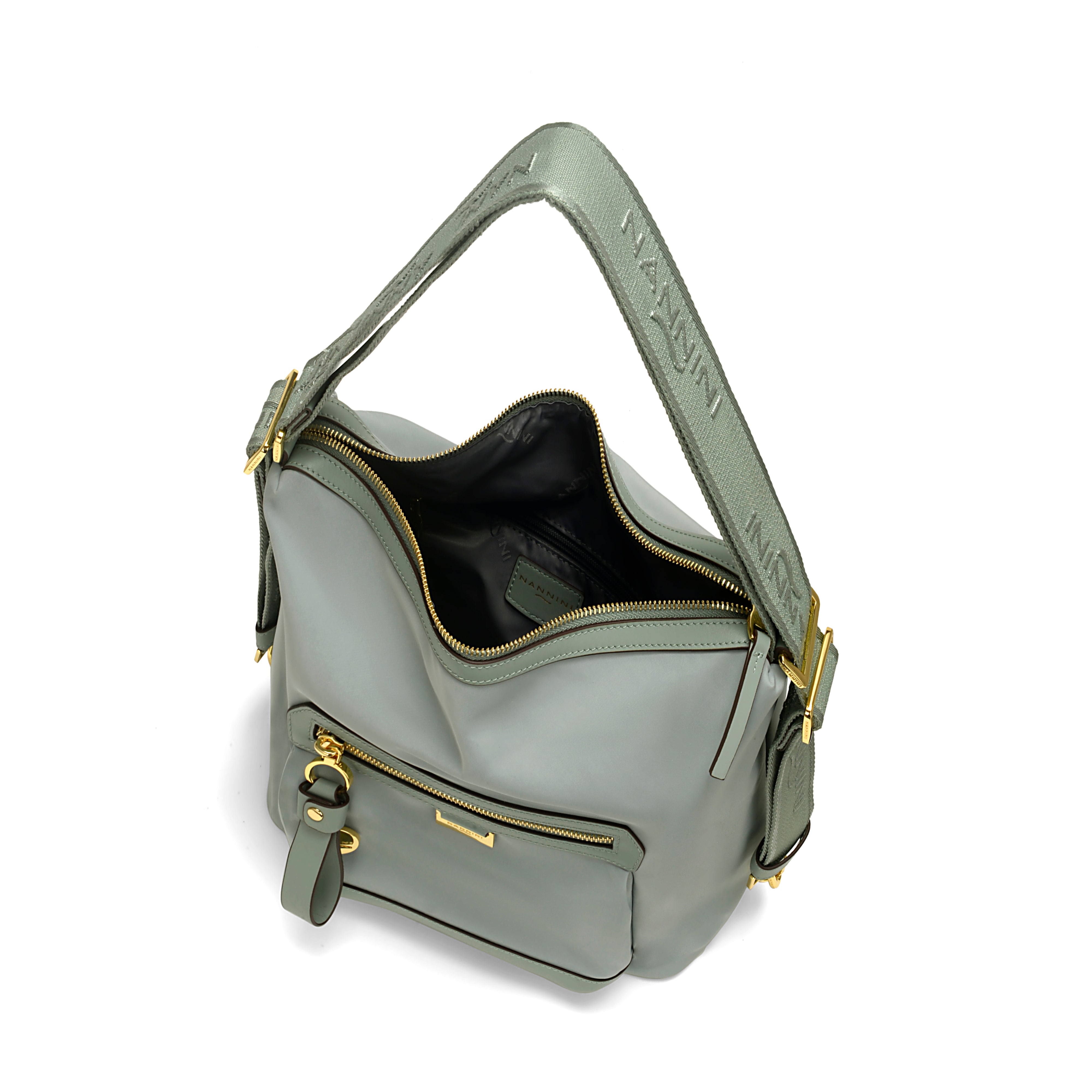 NANNINI borsa spalla donna pelle liscia verde salvia