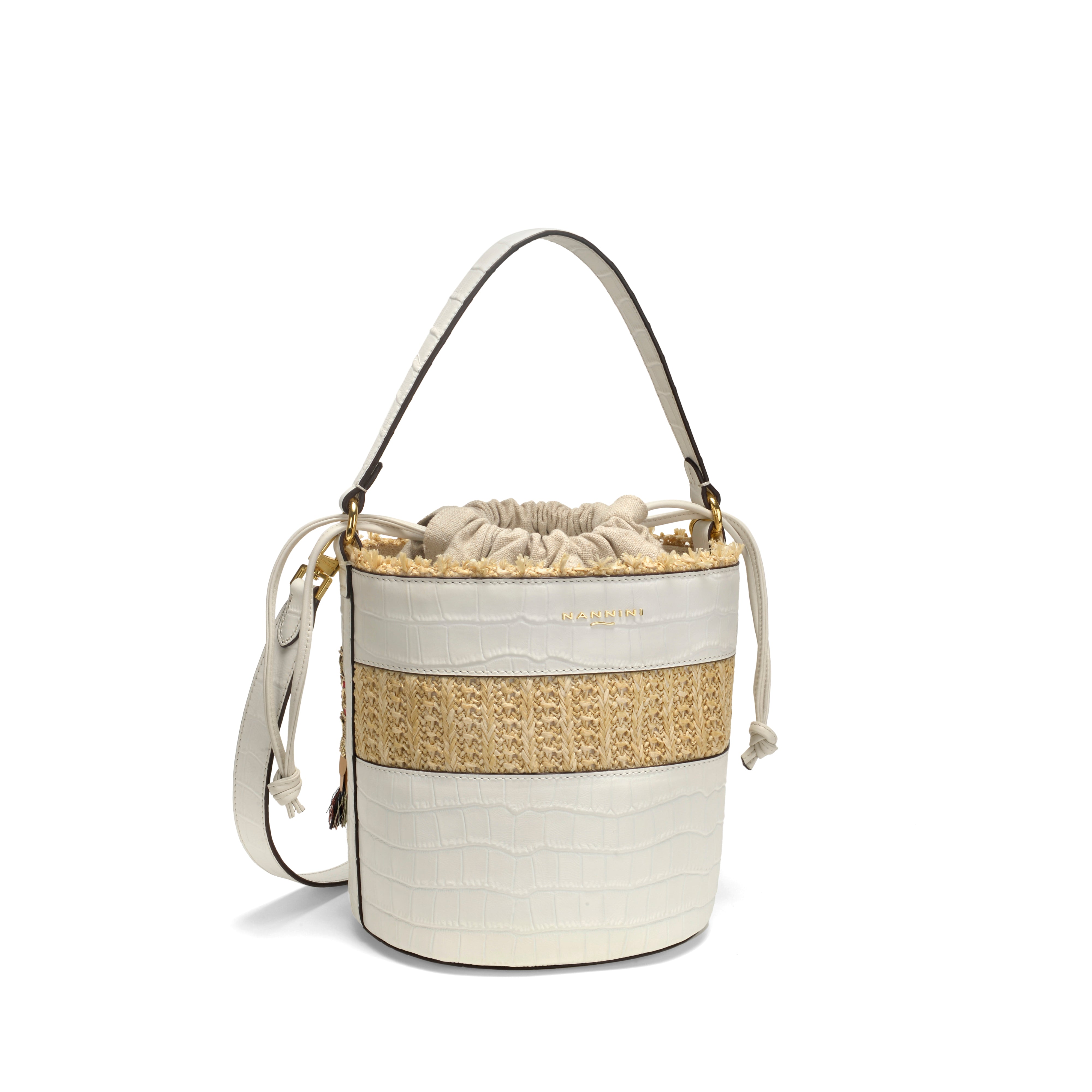 NANNINI borsa spalla donna pelle liscia martellata avorio