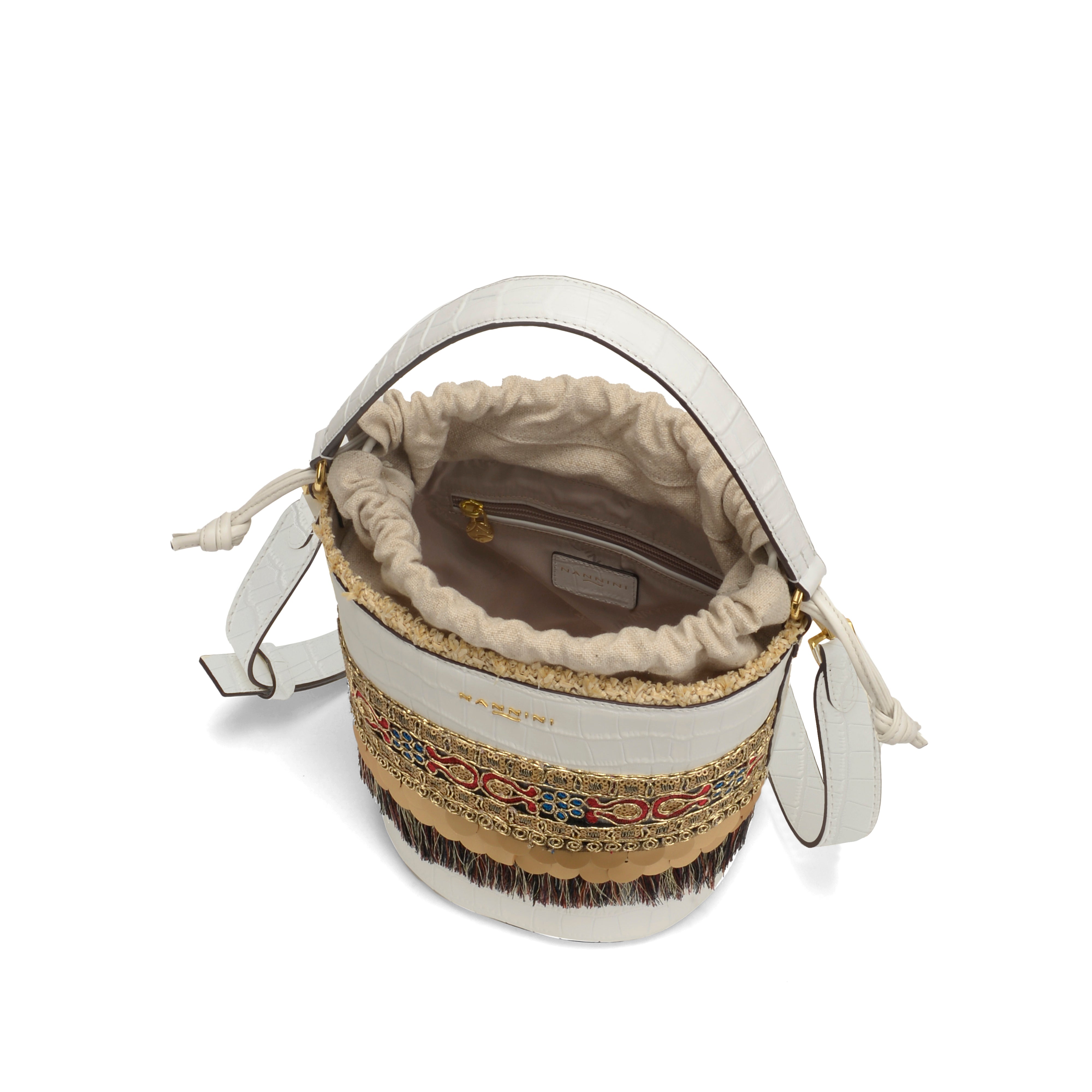 NANNINI borsa spalla donna pelle martellata cipria casual