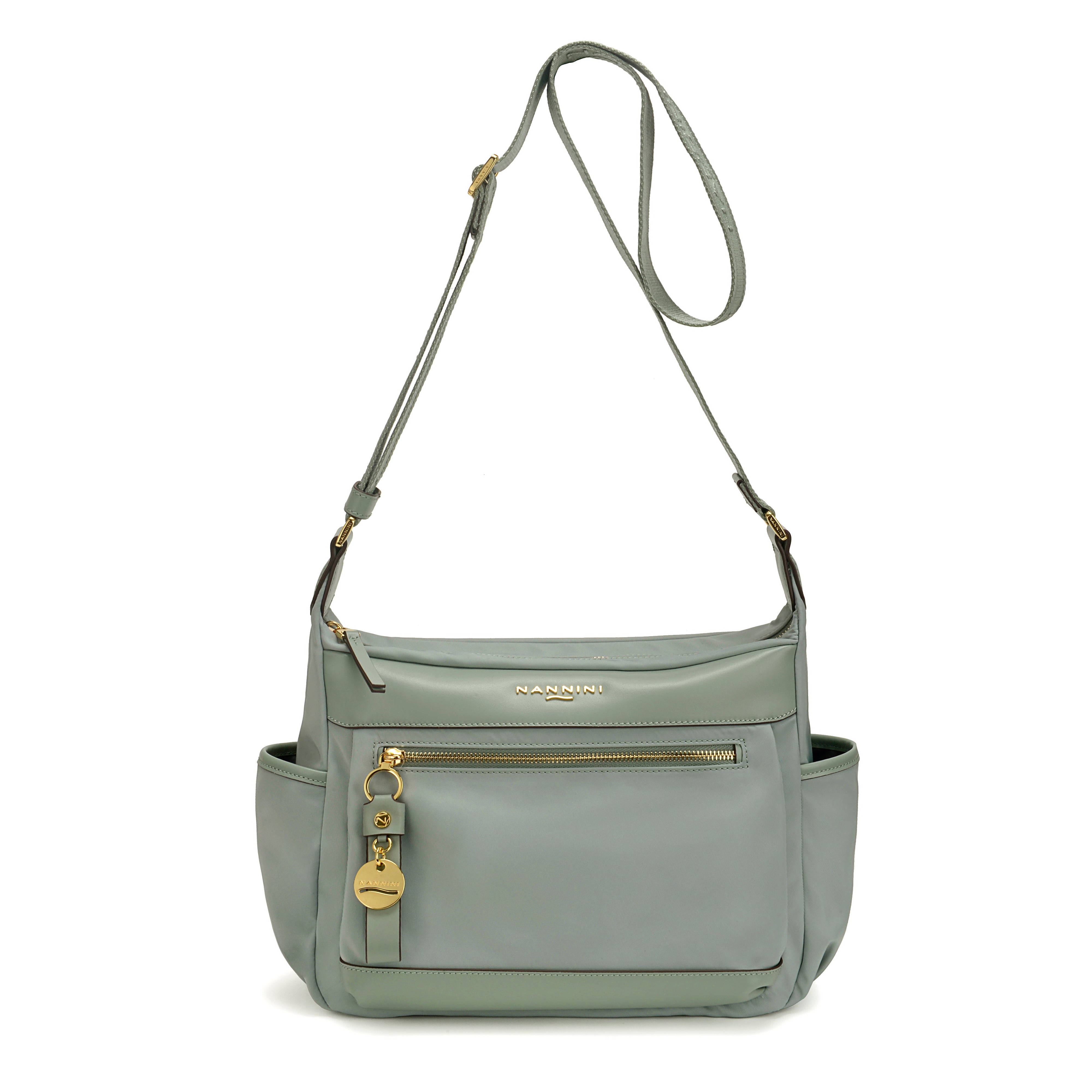 NANNINI borsa secchiello pelle verde salvia donna tracolla
