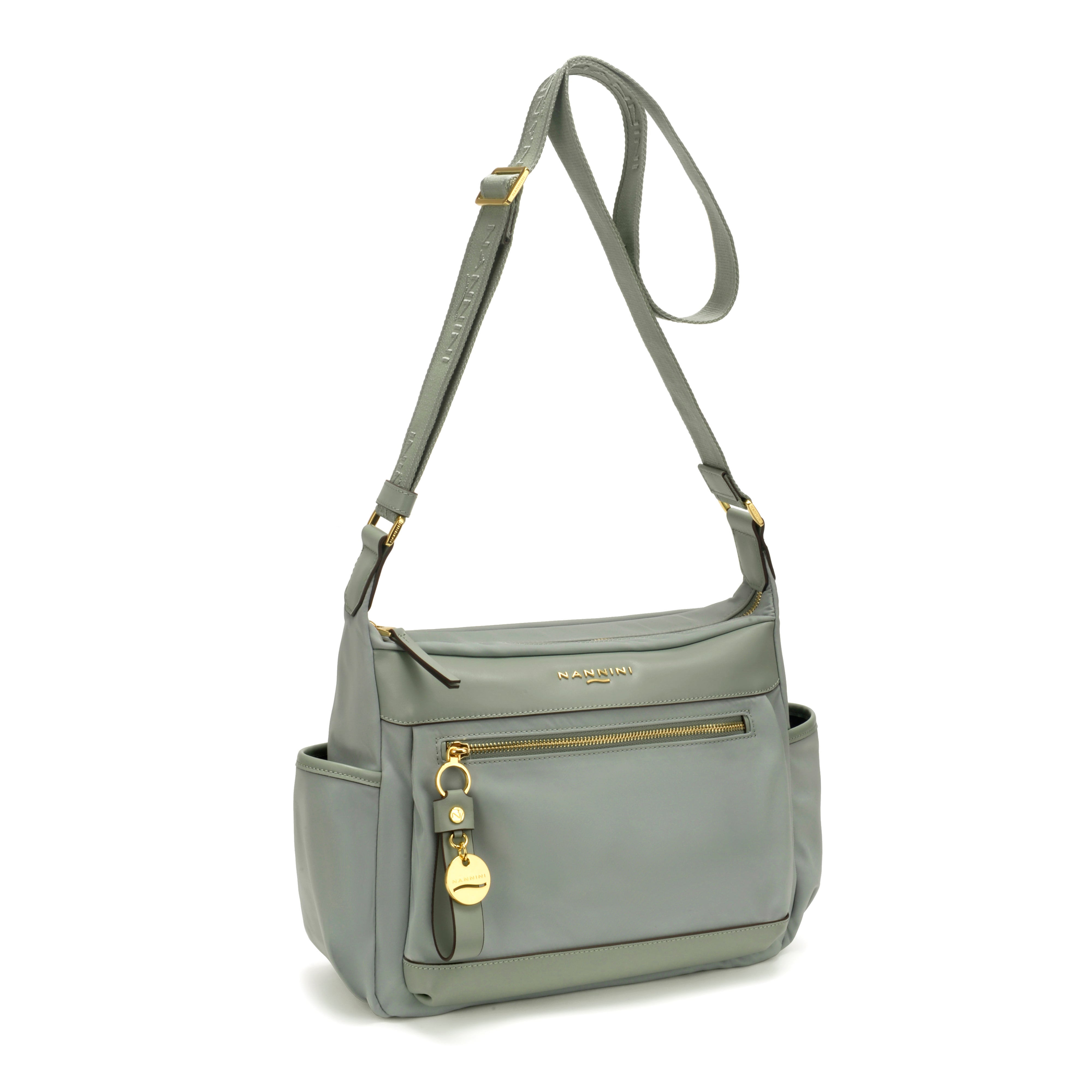 NANNINI borsa spalla donna tela verde chiara casual