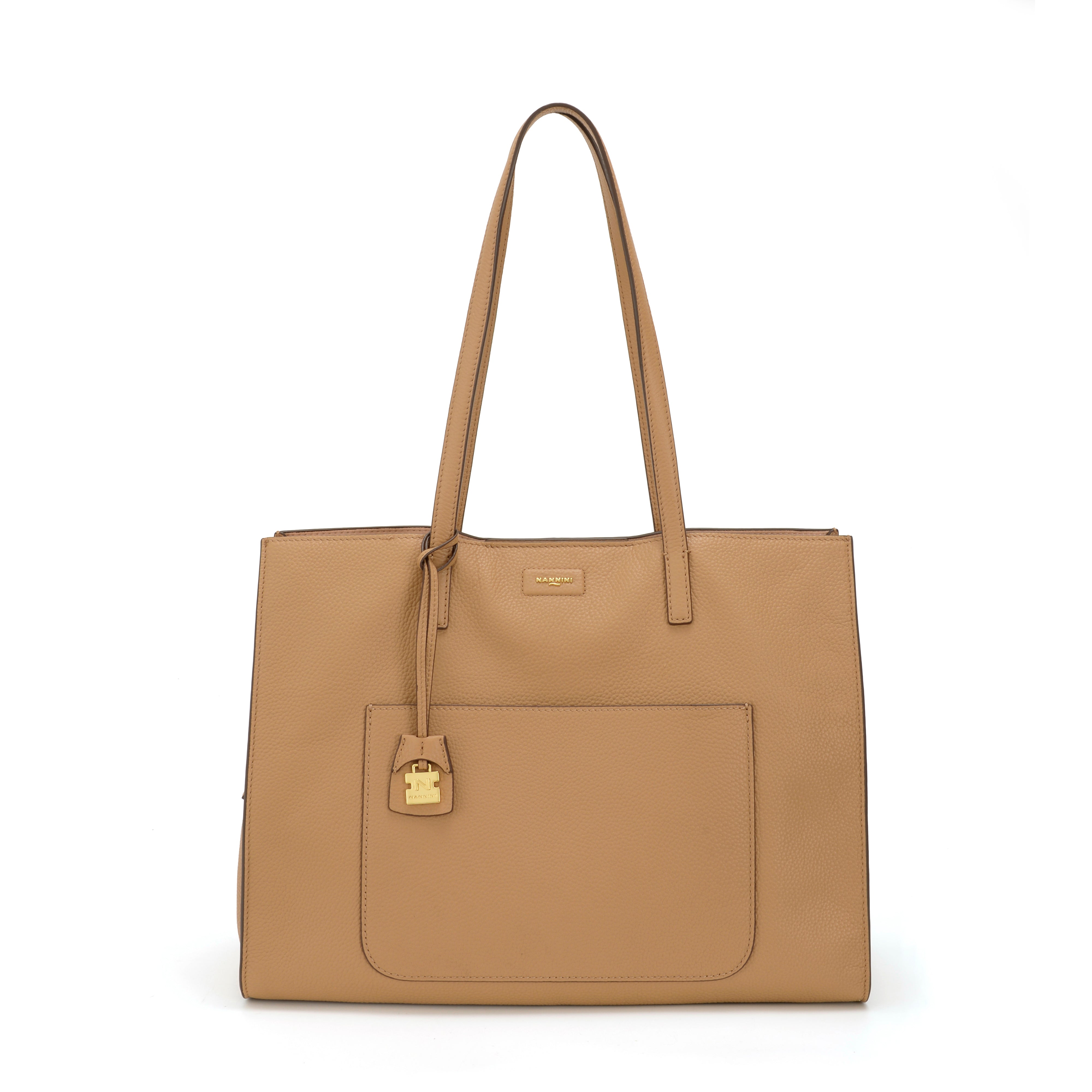 NANNINI borsa spalla donna pelle cammello design strutturato grande