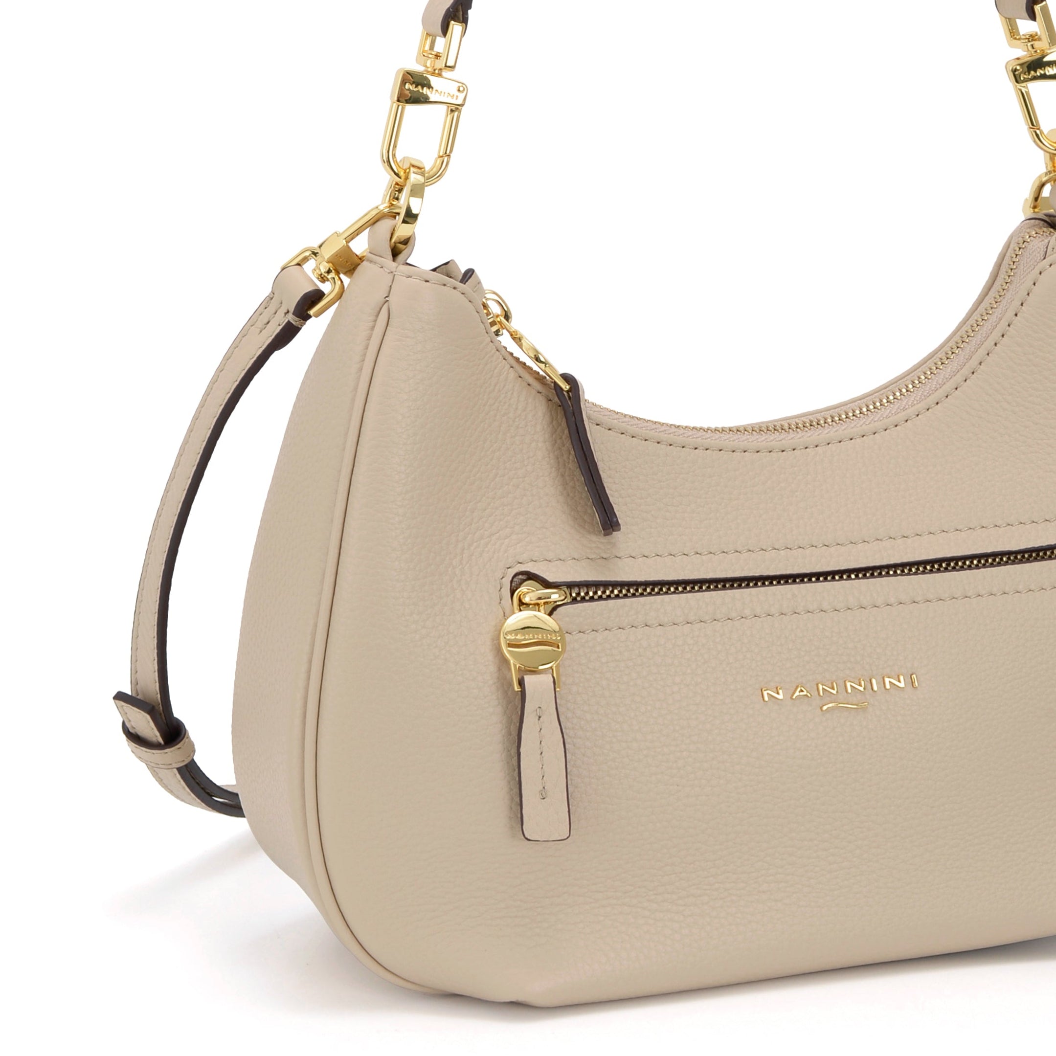 NANNINI tracolla semirigida pelle bottalata beige con patta