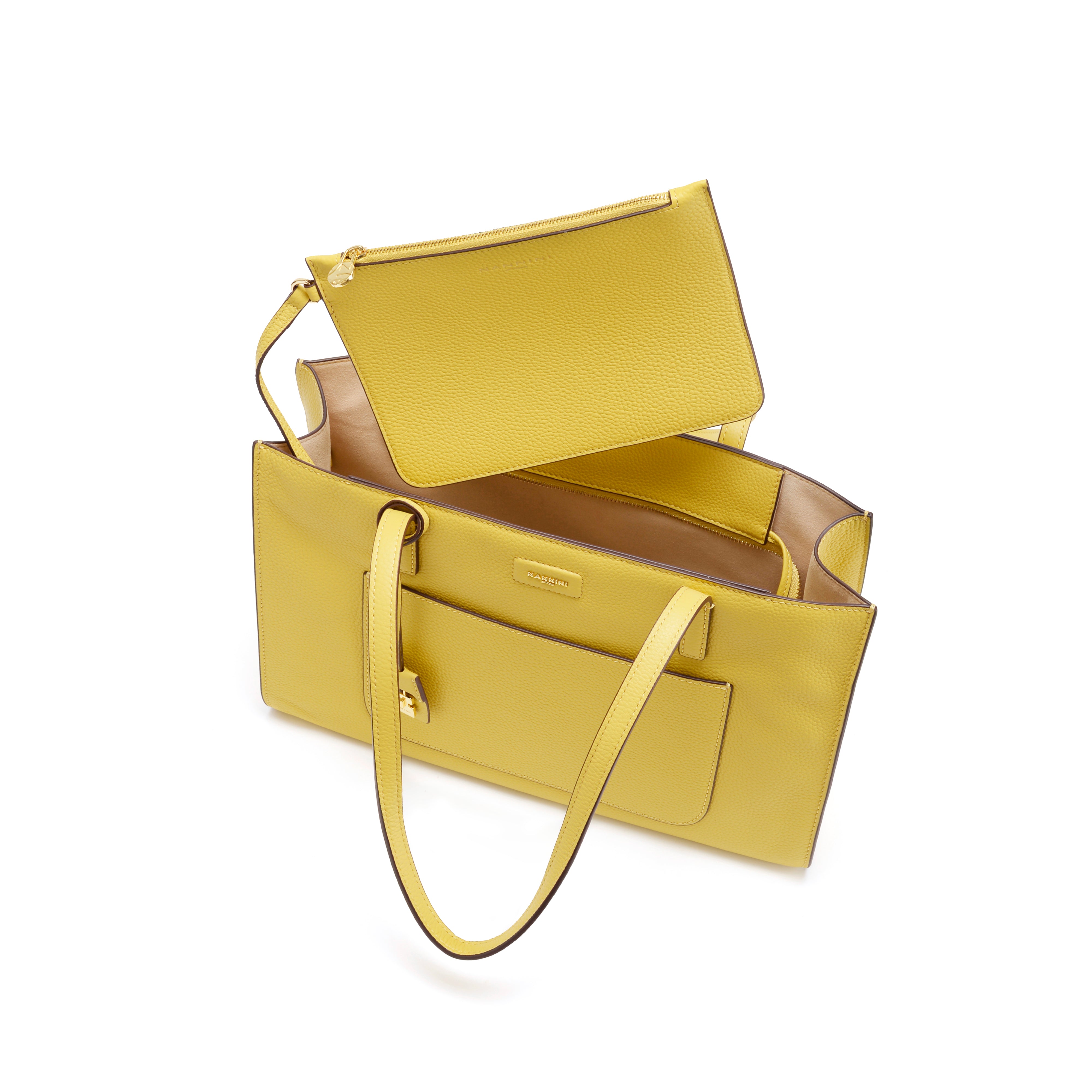 NANNINI shopper tessuto beige giallo dettaglio manico intrecciato