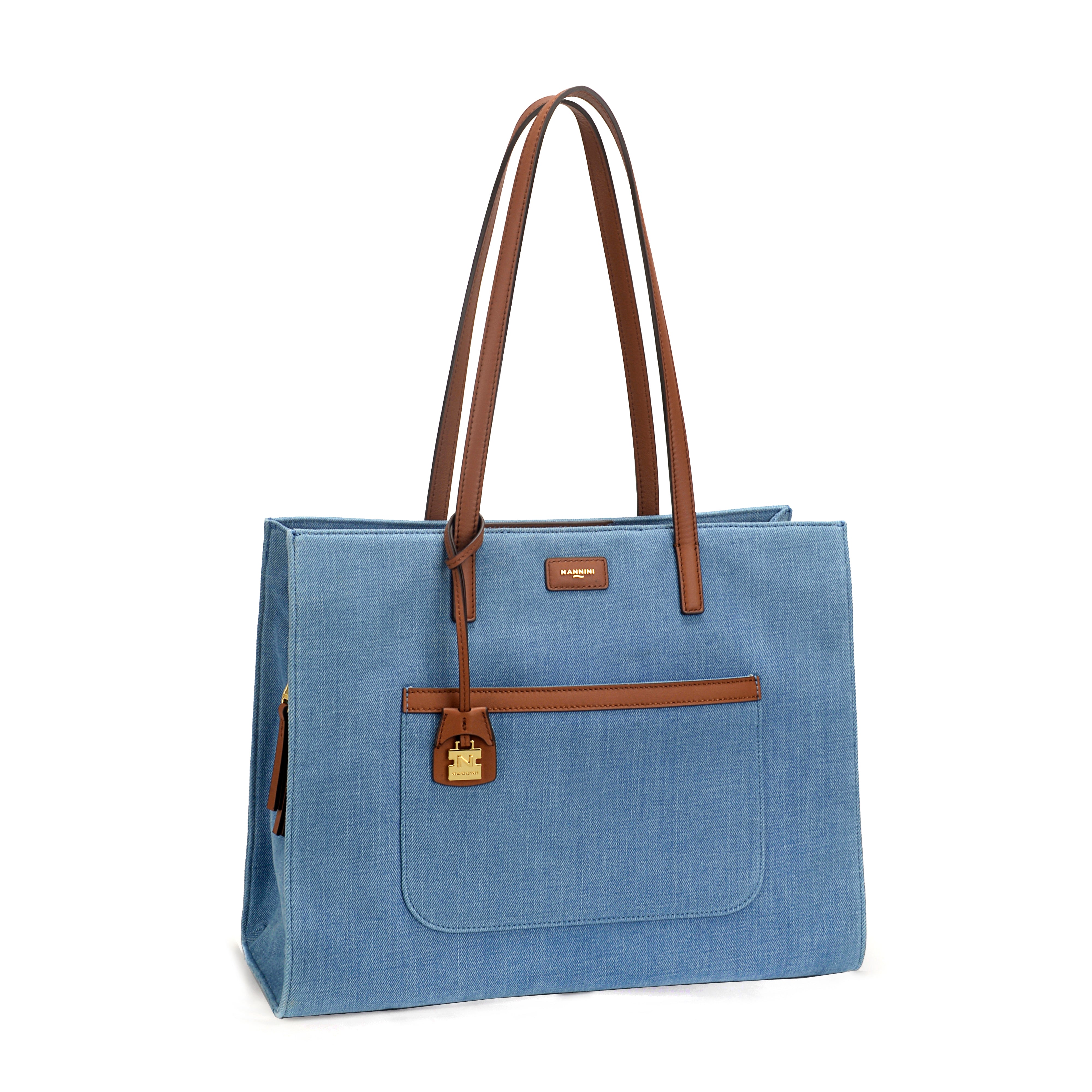 NANNINI jeans cuoio pelle con tracolla regolabile
