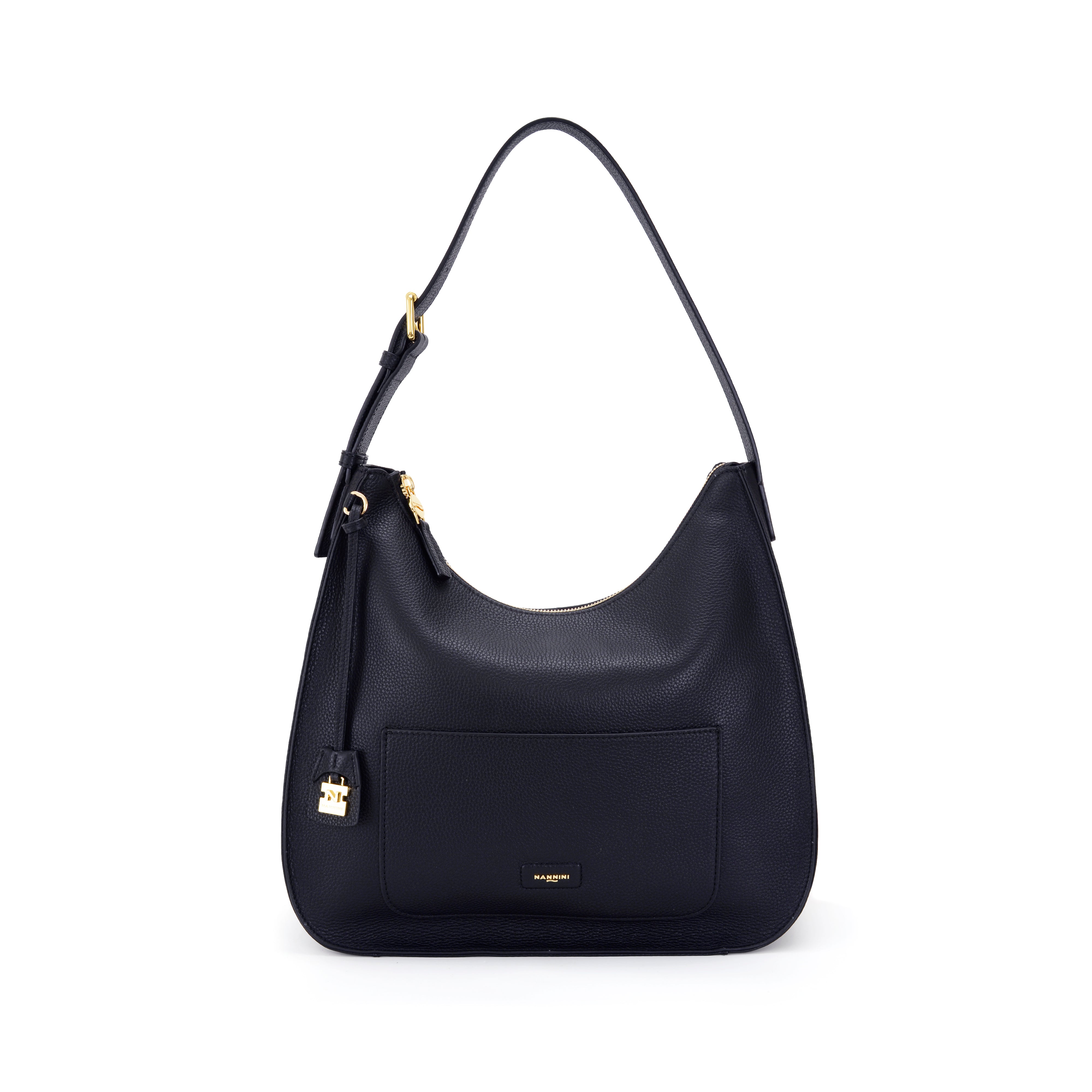 NANNINI borsa shopper pelle martellata blu scuro manici catena