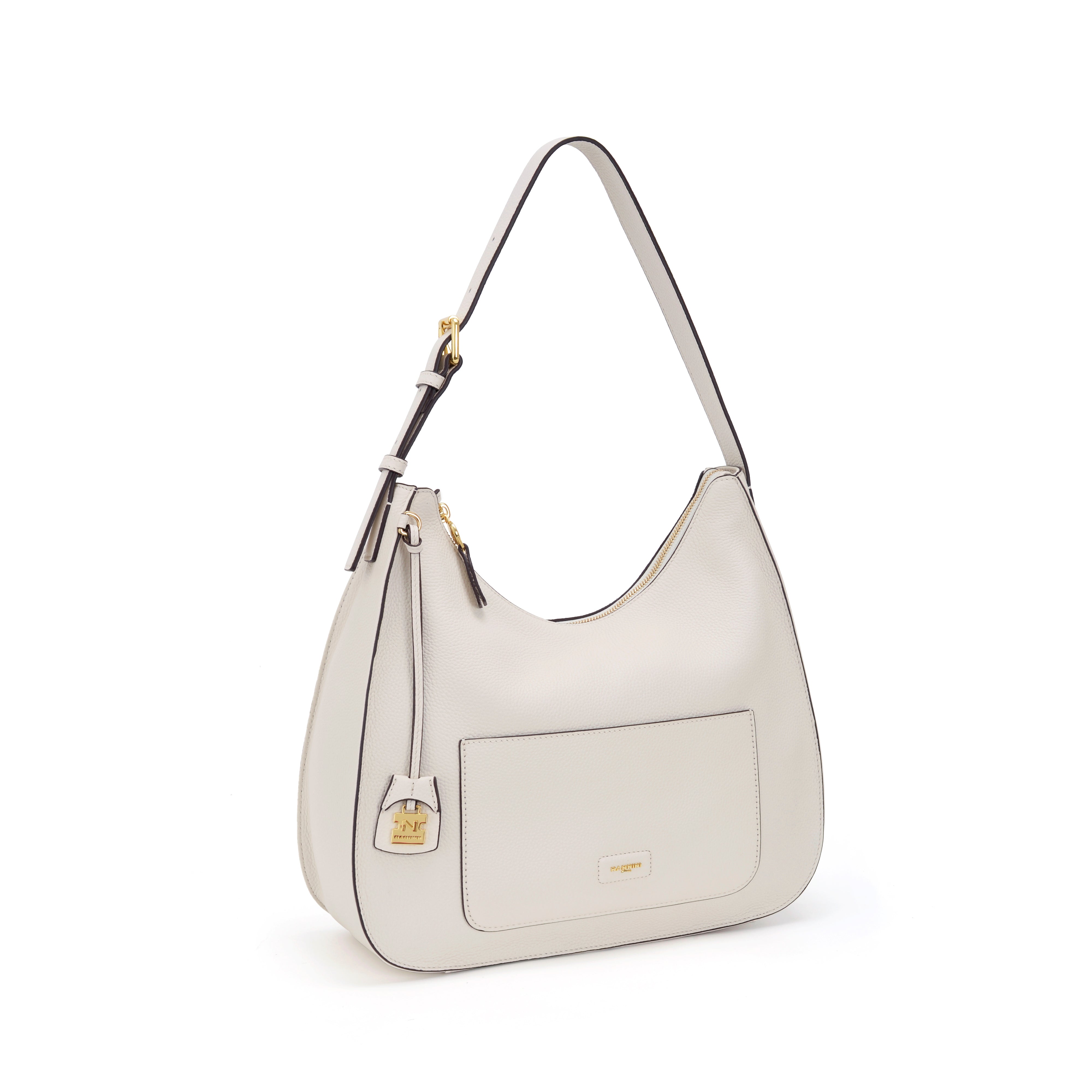 NANNINI clutch pelle goffrata nera manico tracolla catena
