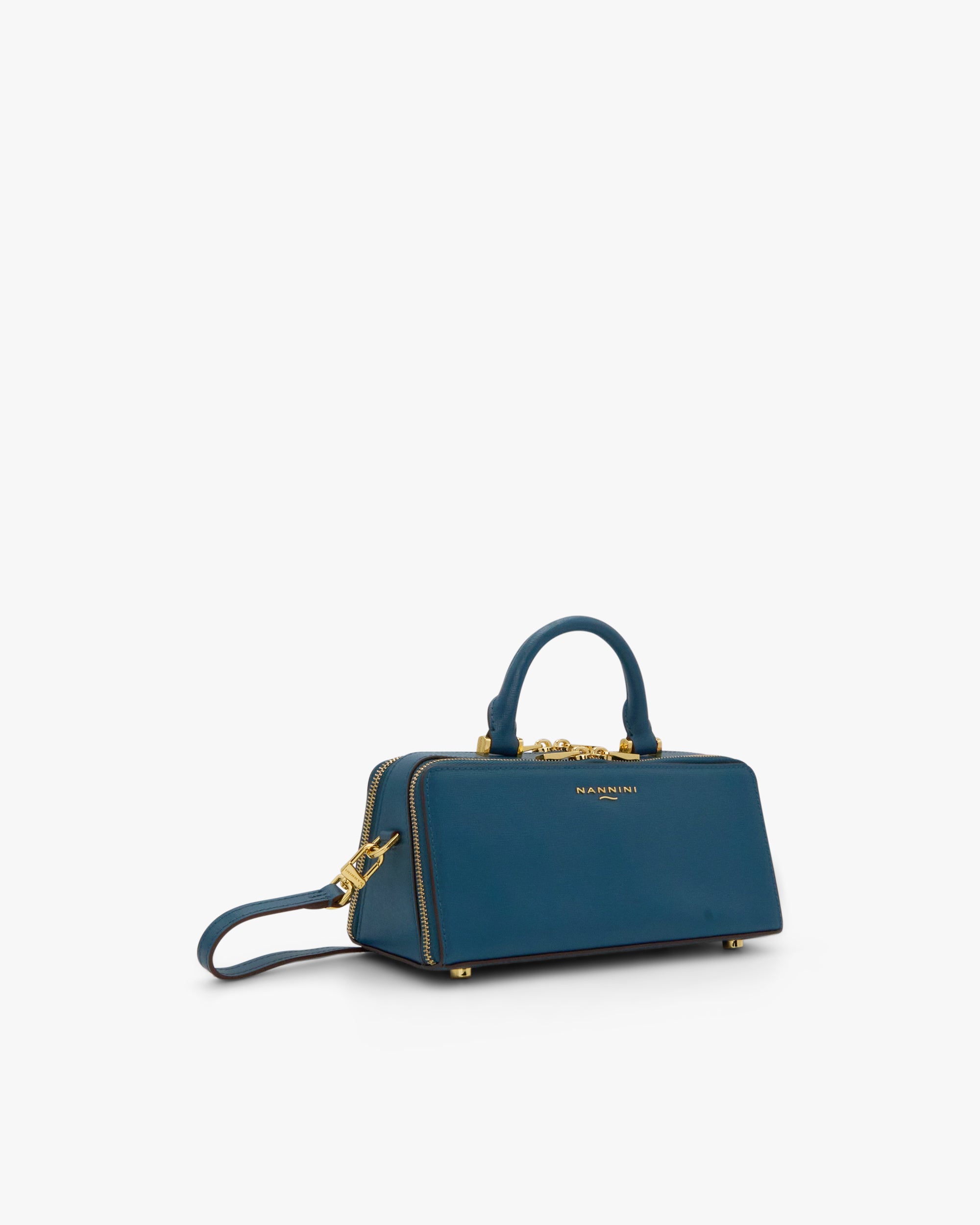 NANNINI pochette ecopelle trapuntata nera con catena oro