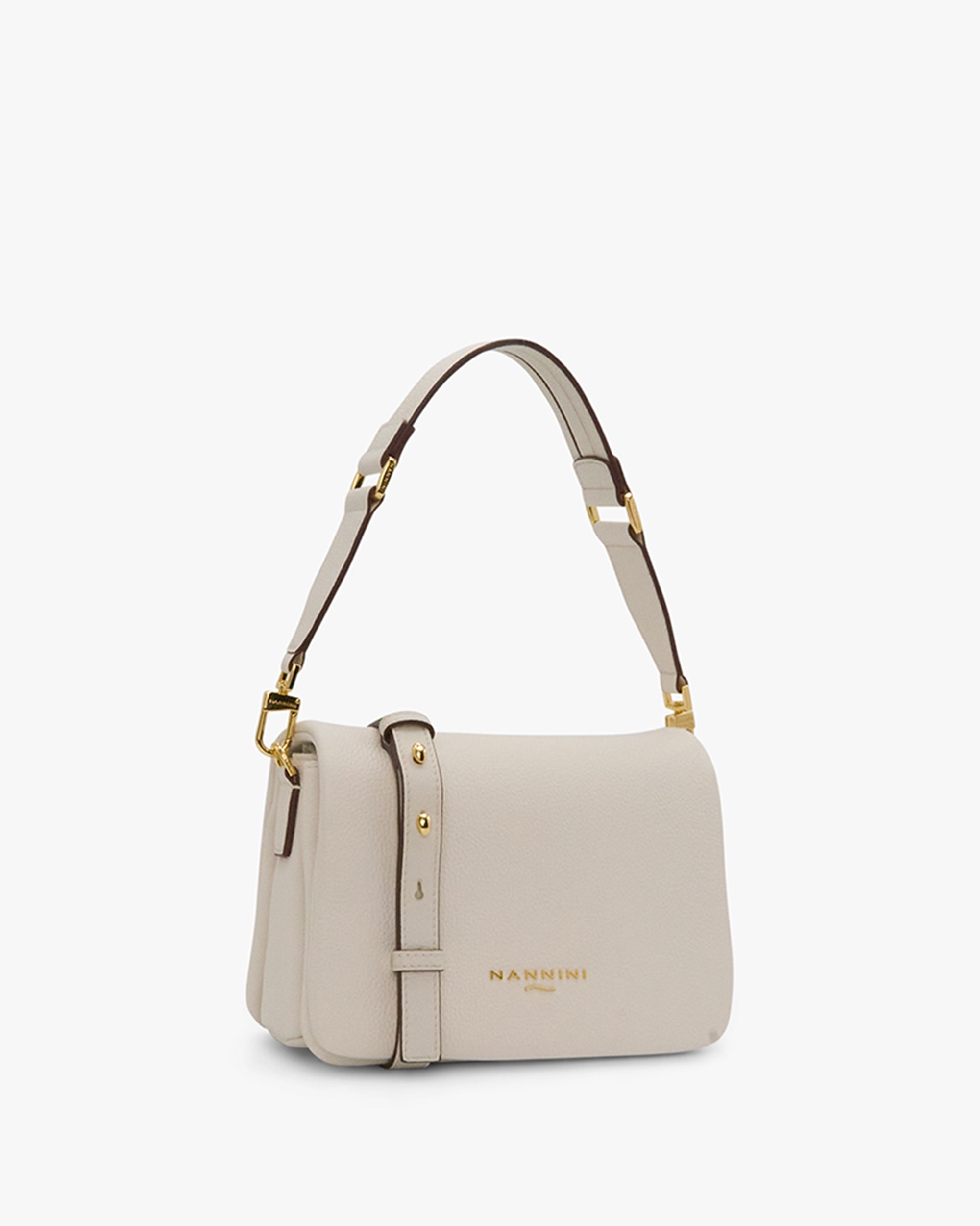 NANNINI borsa secchiello pelle martellata tracolla chiusura beige