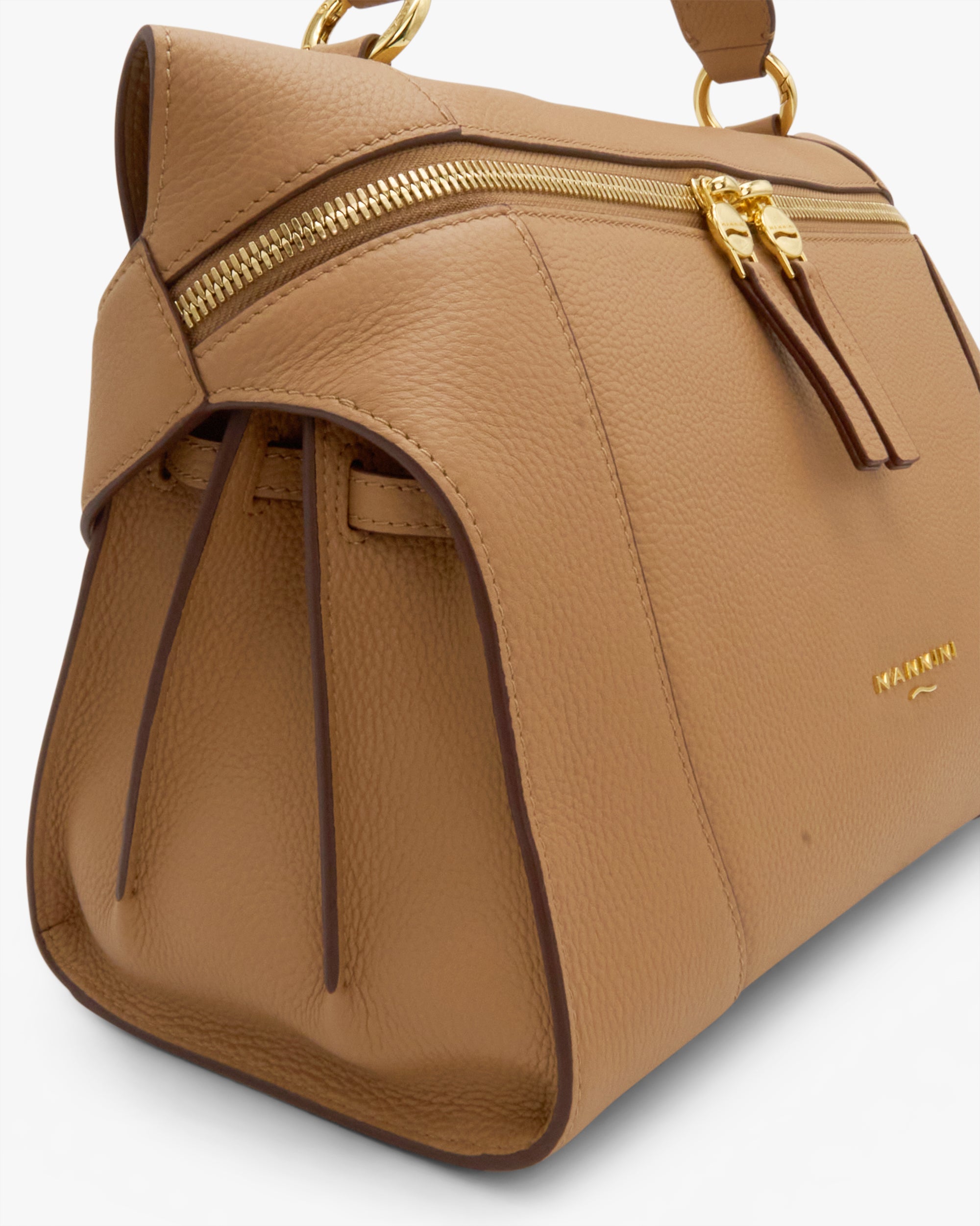NANNINI borsa secchiello pelle marrone martellata con tracolla