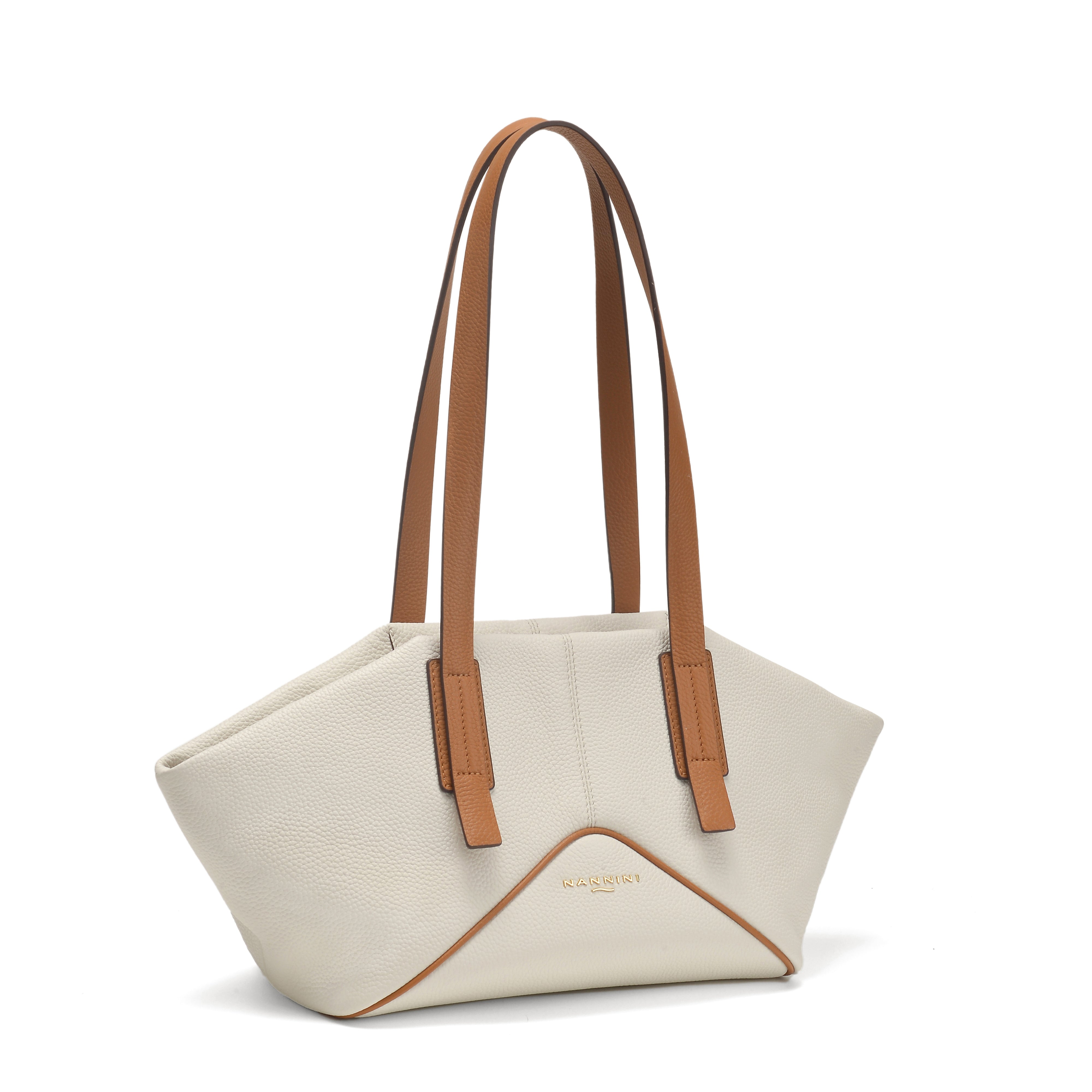 NANNINI Borsa pelle cognac media chiusura zip manico