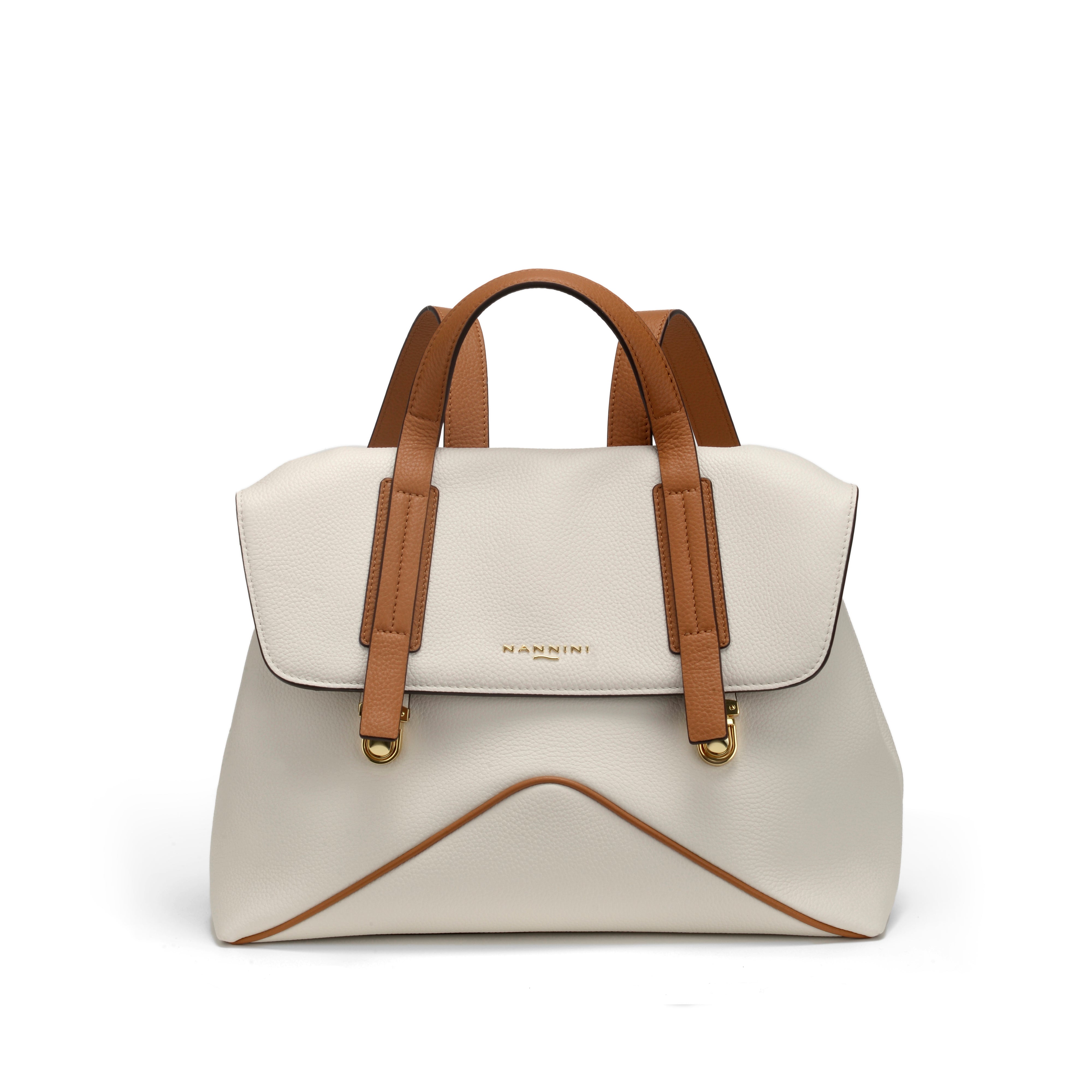 NANNINI Borsa a Mano Cognac Pelle Martellata Grande Elegante Donna