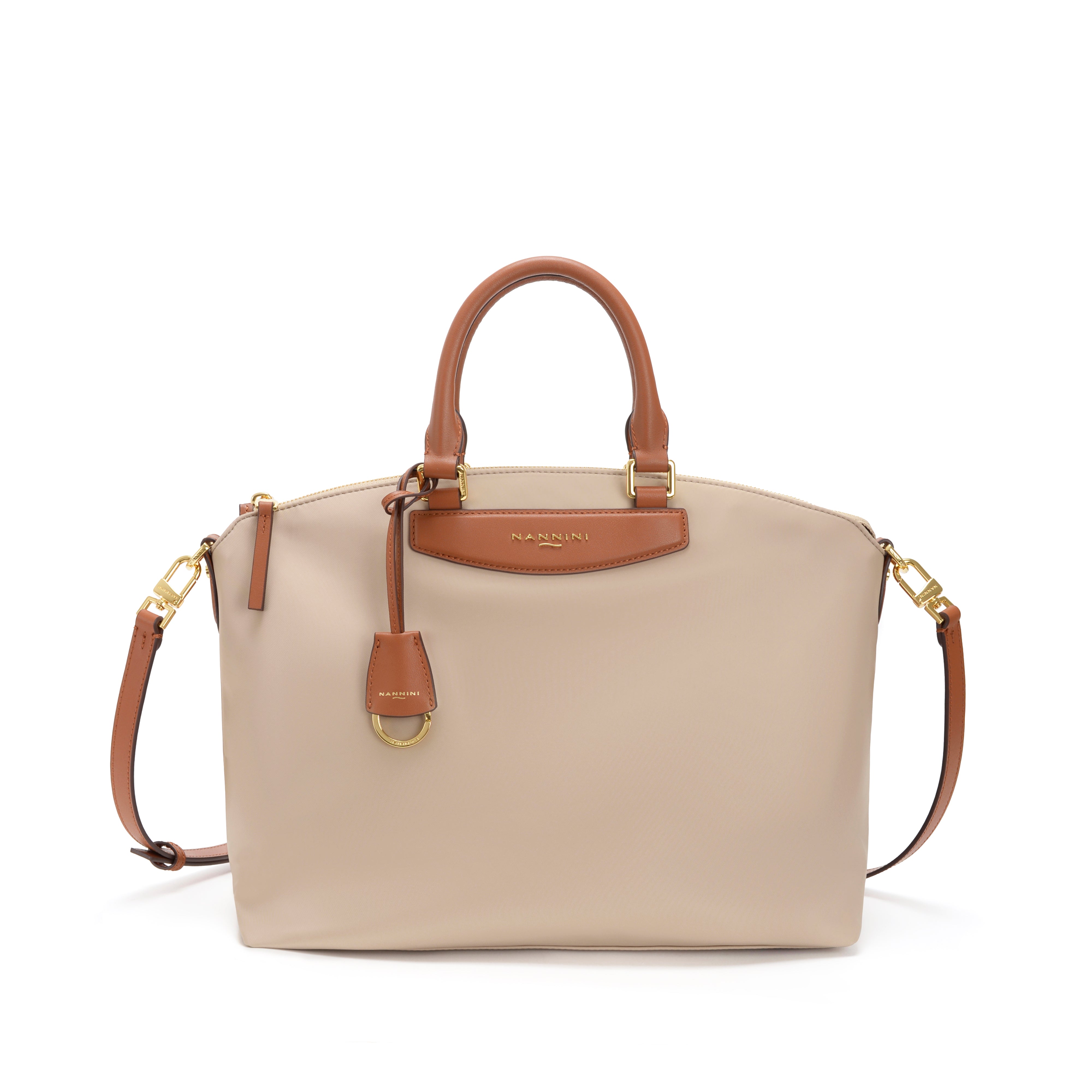 NANNINI Borsa a mano pelle martellata beige tracolla regolabile