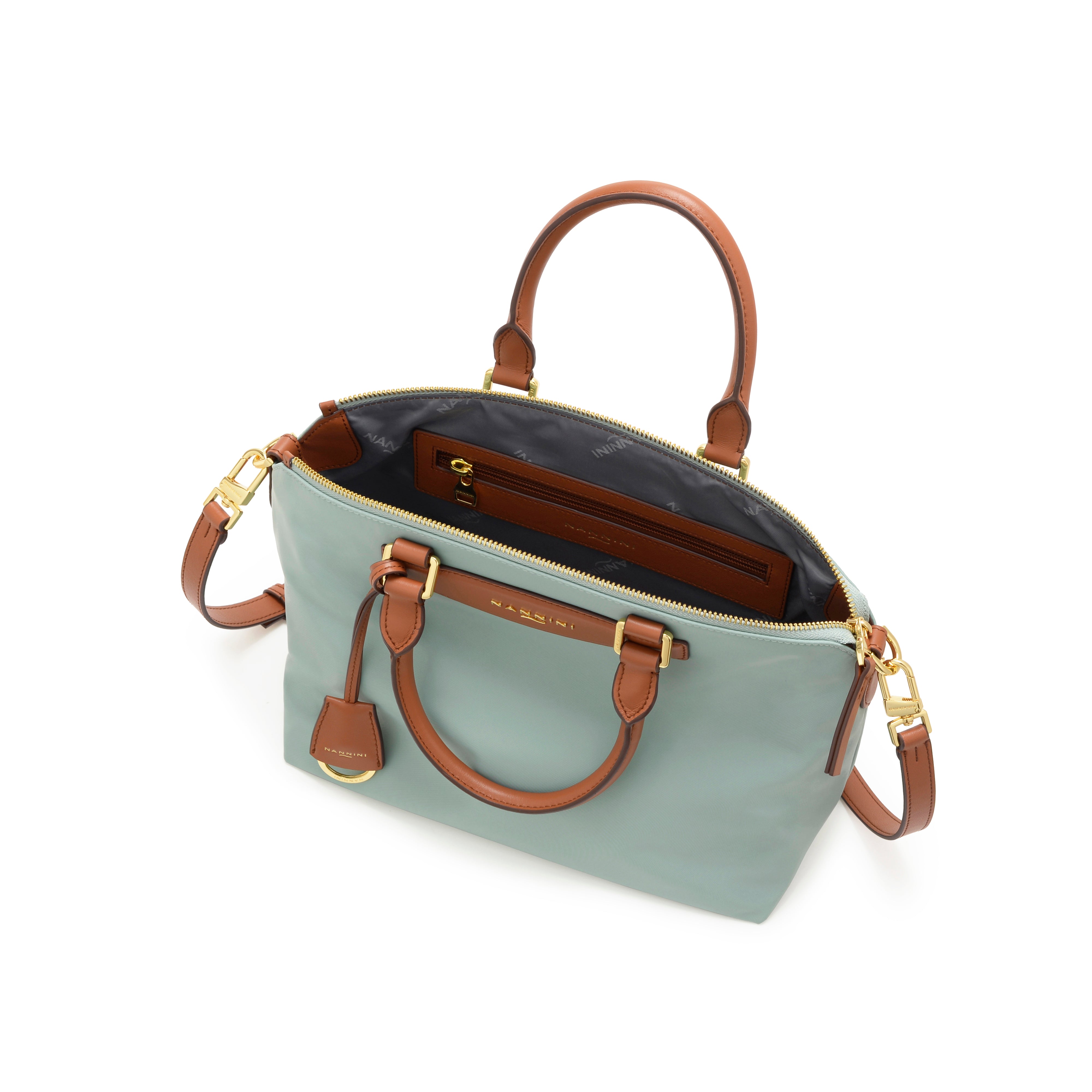 NANNINI borsa spalla donna pelle martellata salvia unica