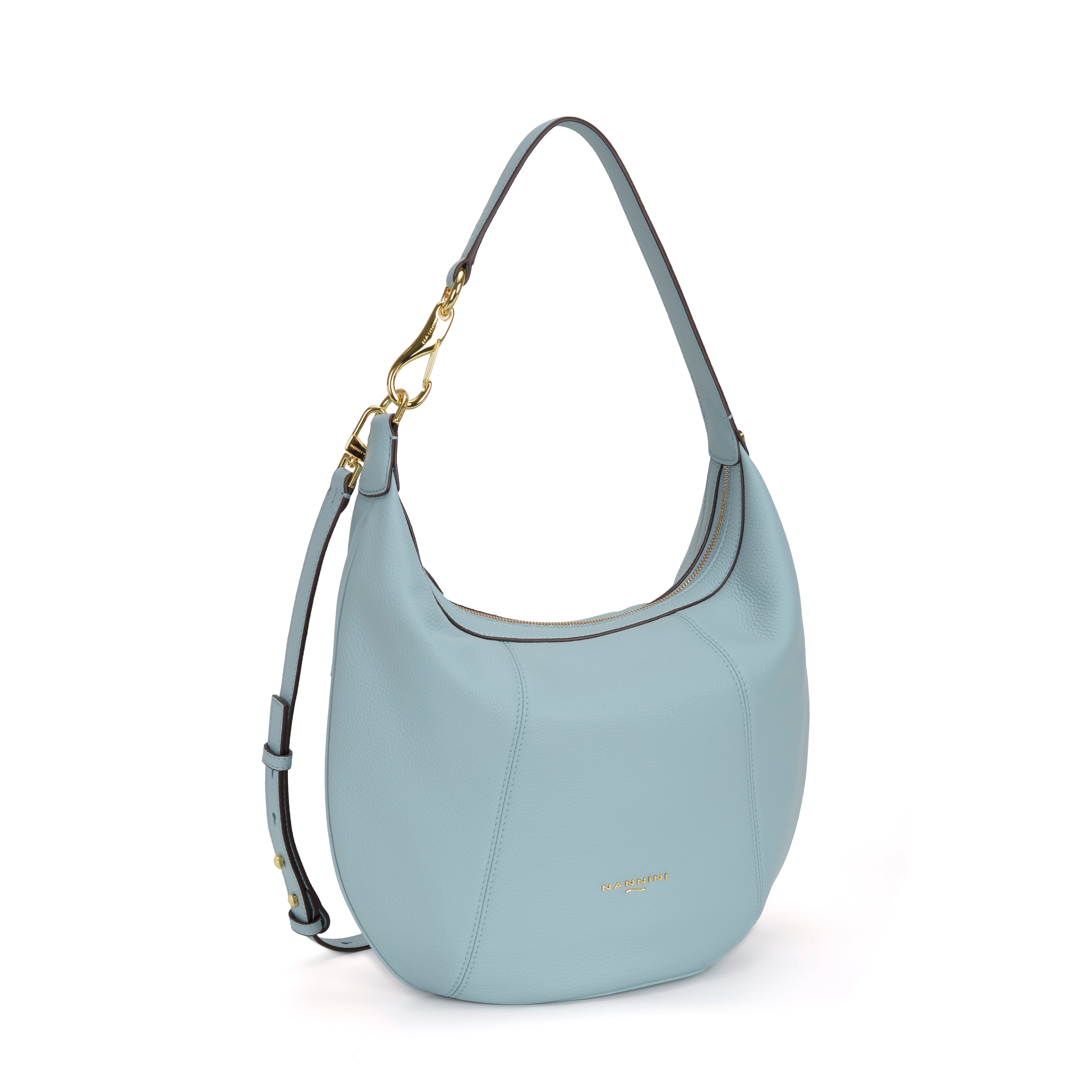 NANNINI borsa spalla donna pelle martellata cielo compatta