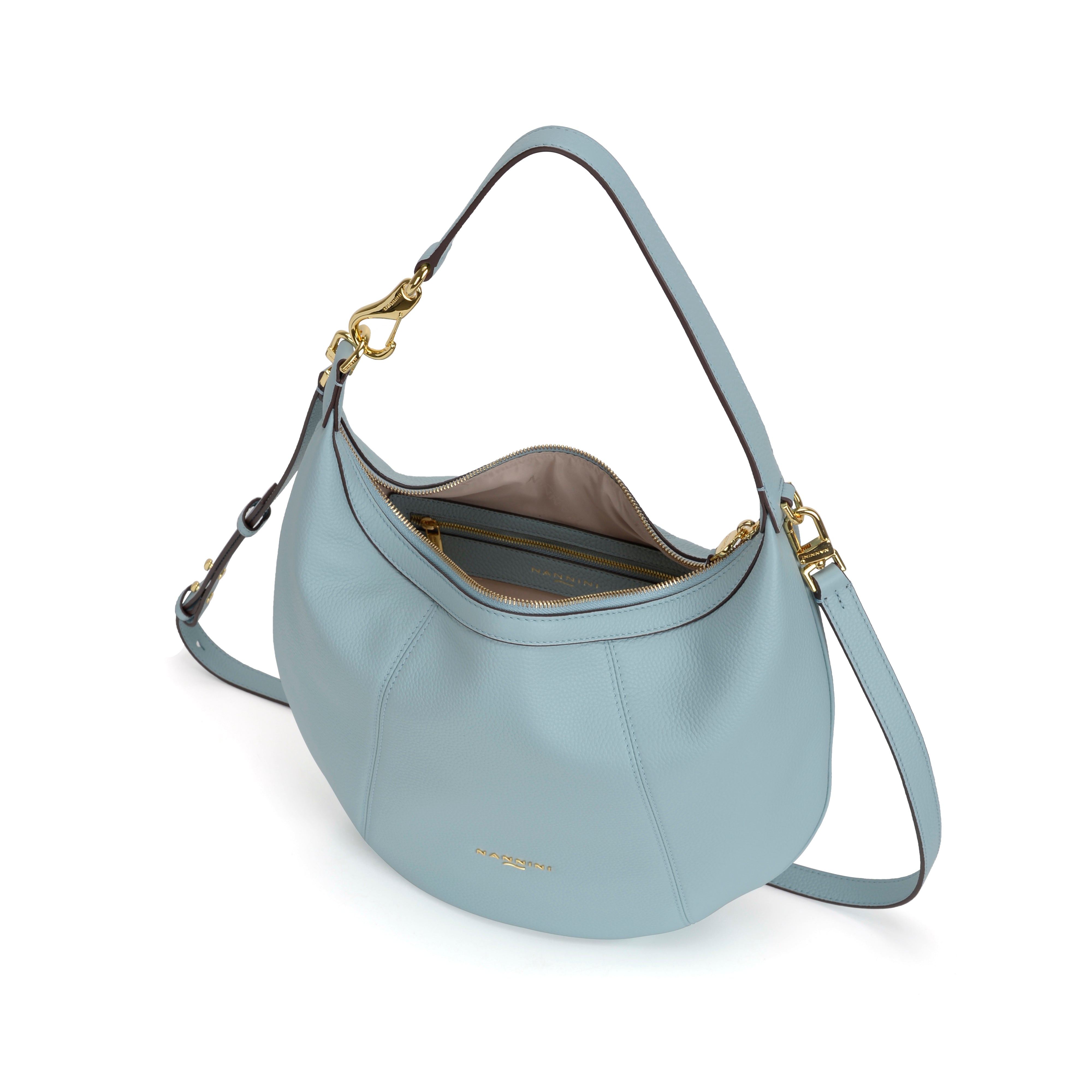 NANNINI borsa spalla donna pelle saffiano azzurro cielo