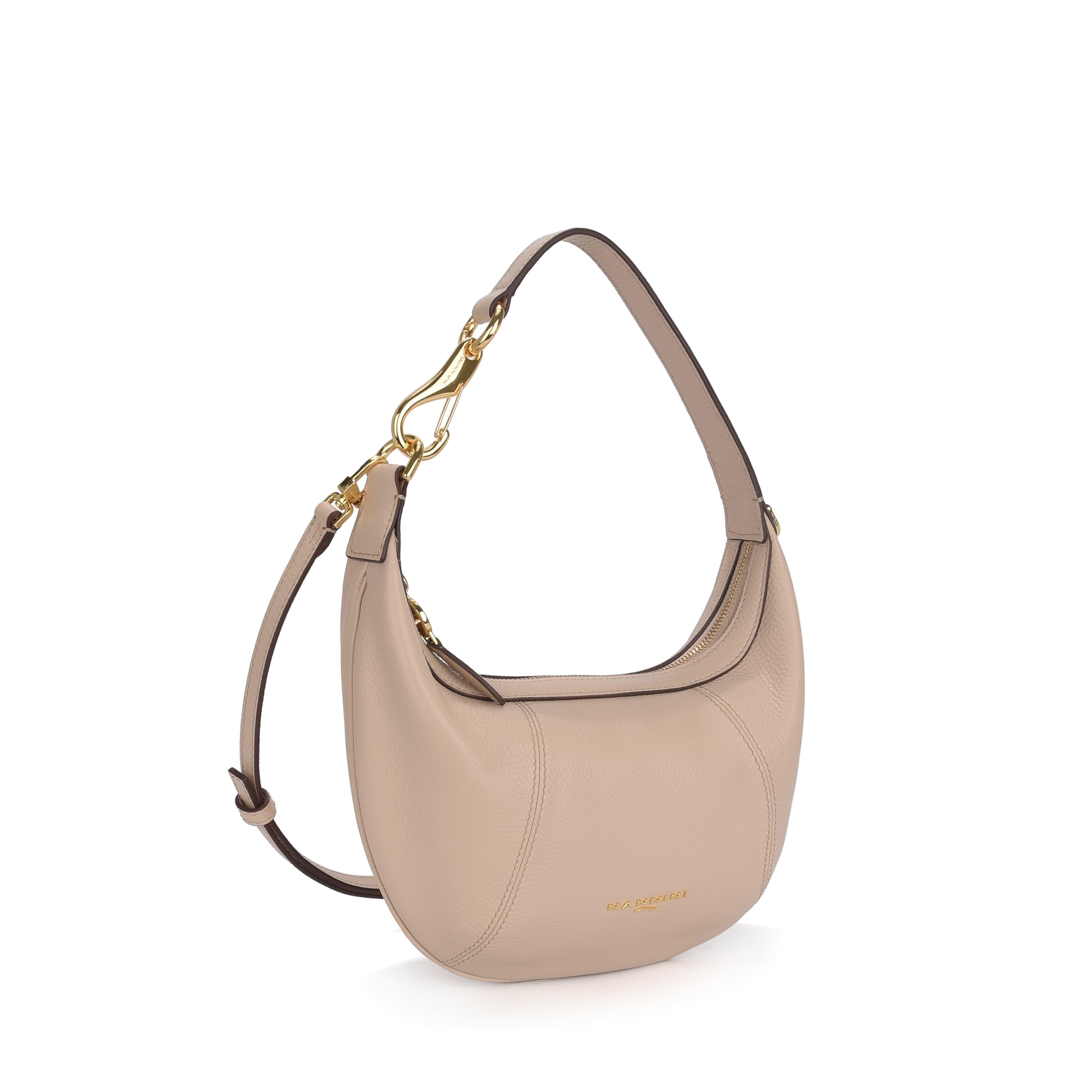 NANNINI borsa spalla donna pelle martellata beige tracolla gold