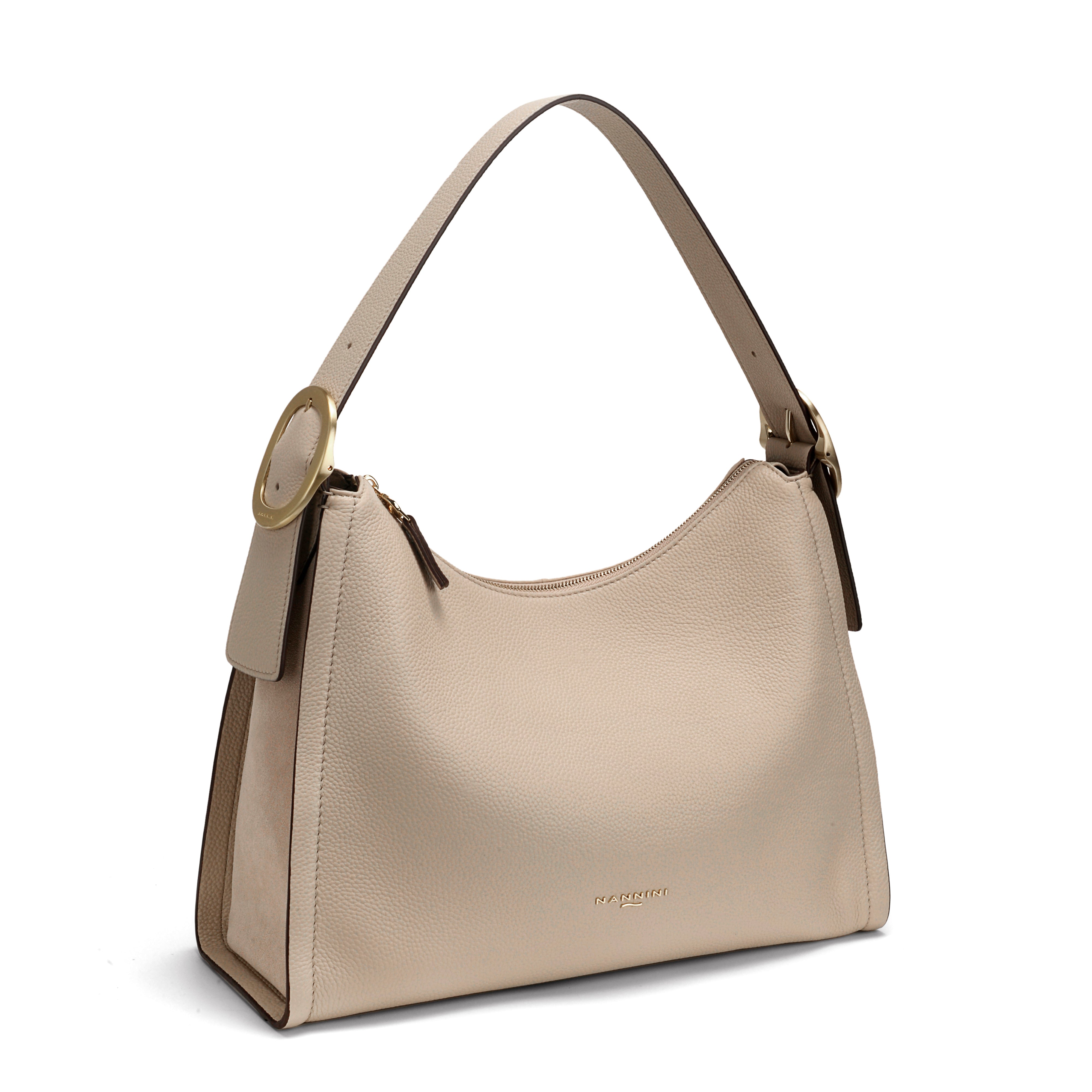 NANNINI borsa spalla donna pelle liscia beige manici catena