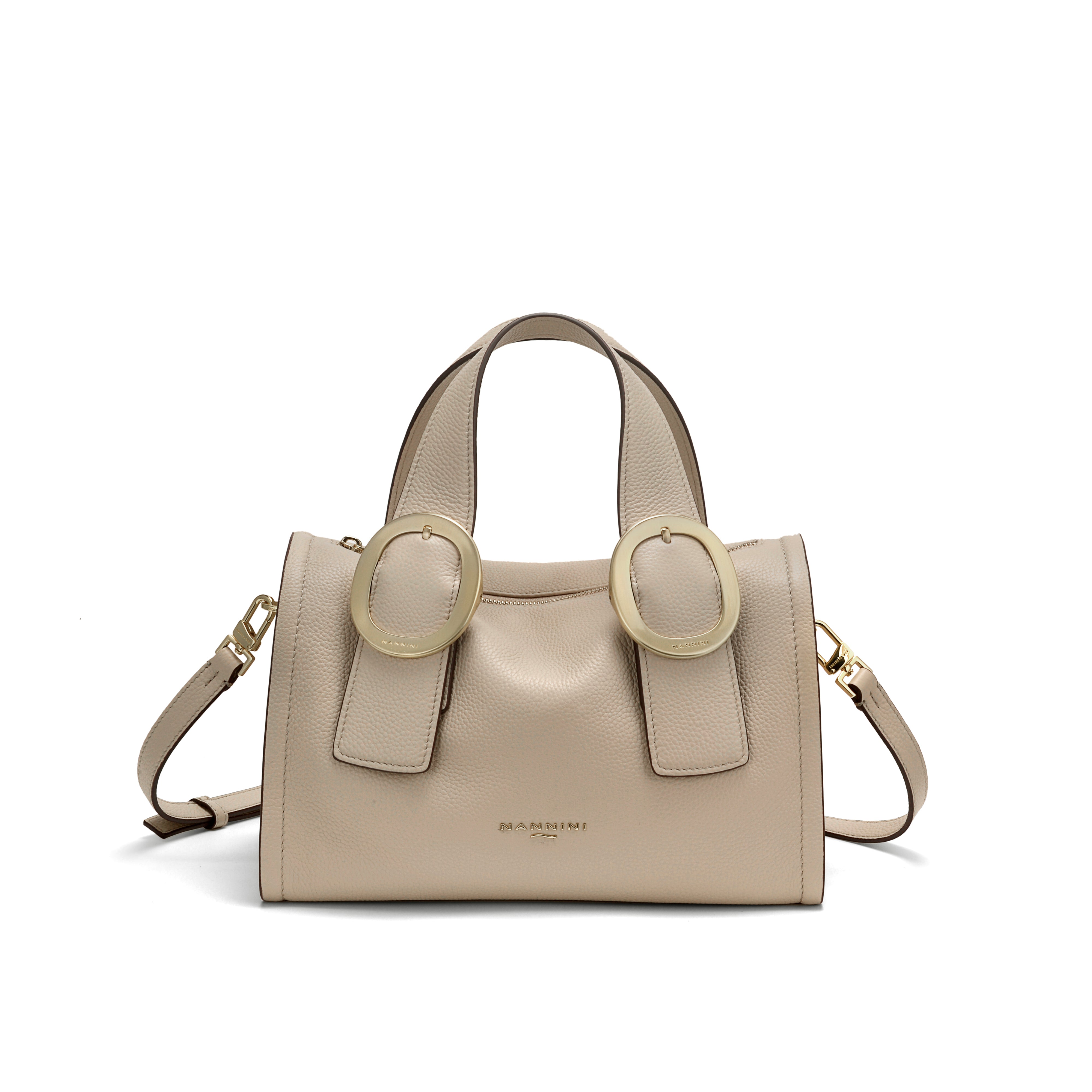 NANNINI borsa spalla donna pelle intessuta beige martellata grande