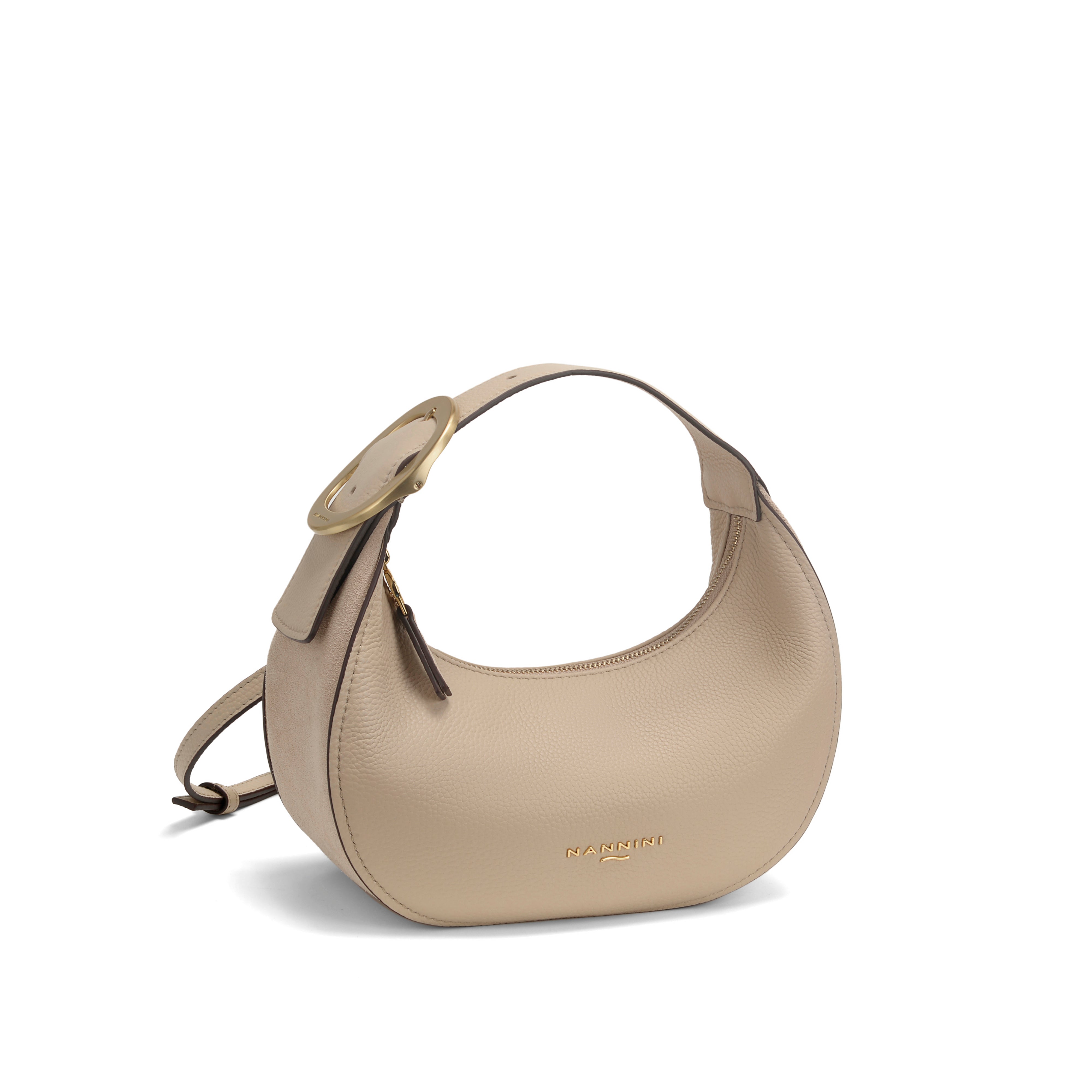 NANNINI borsa spalla donna canvas beige cachi manici