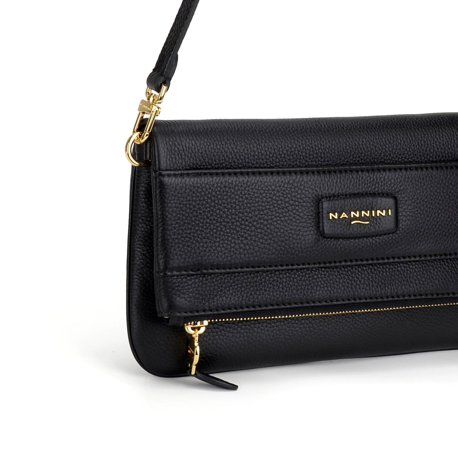 NANNINI borsa spalla donna pelle nera effetto coccodrillo