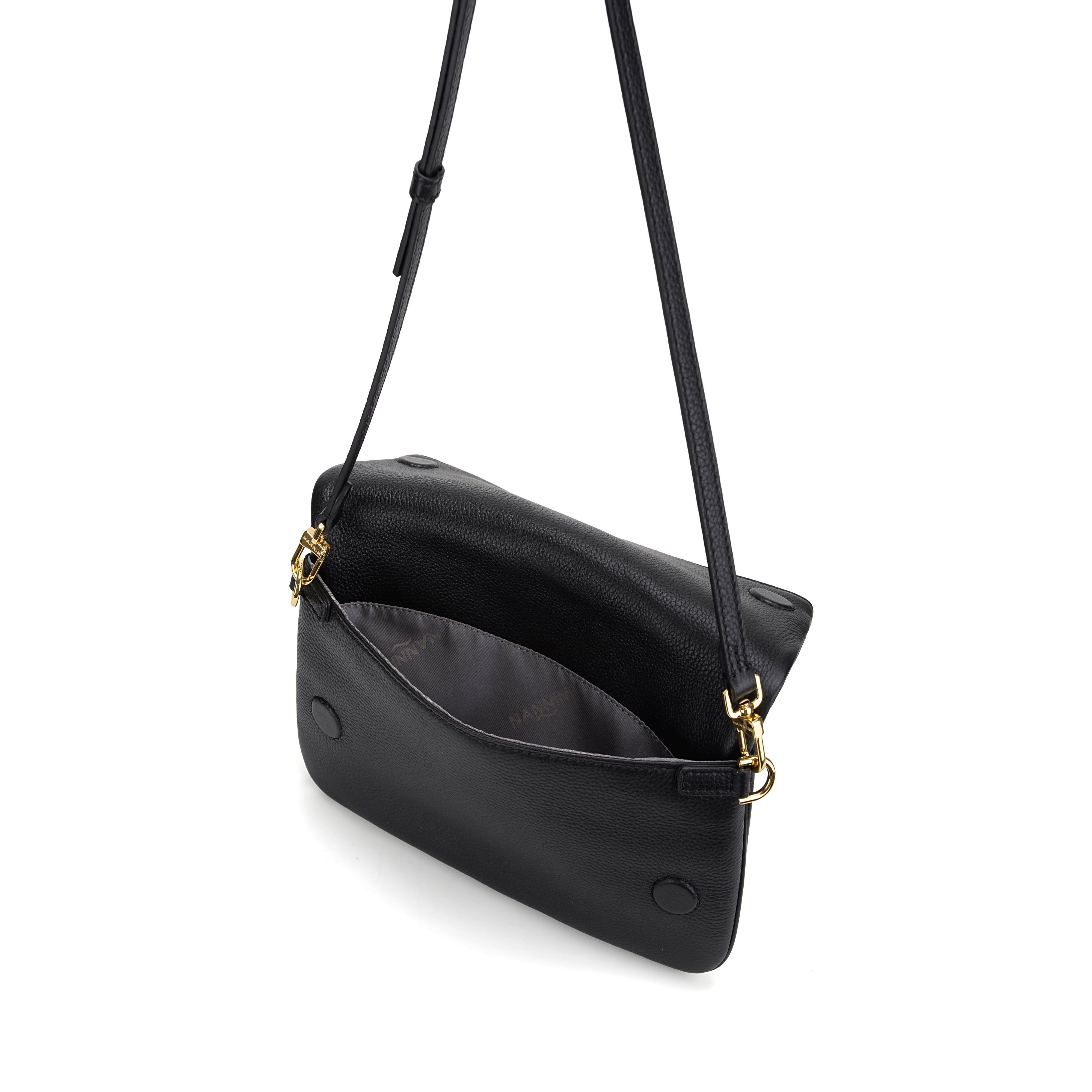 NANNINI borsa spalla donna nera pelle martellata logo