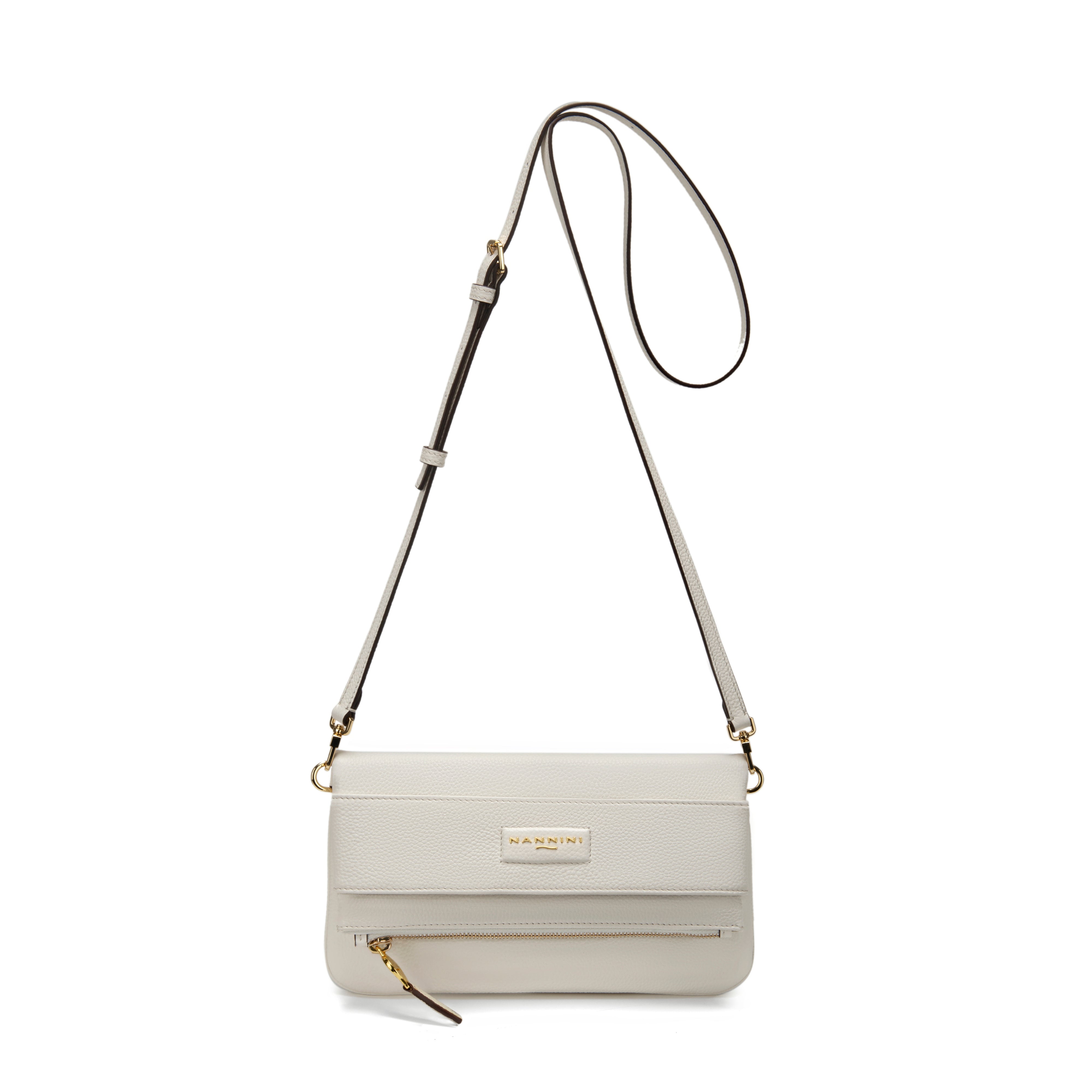 NANNINI borsa spalla donna pelle martellata bianca panna