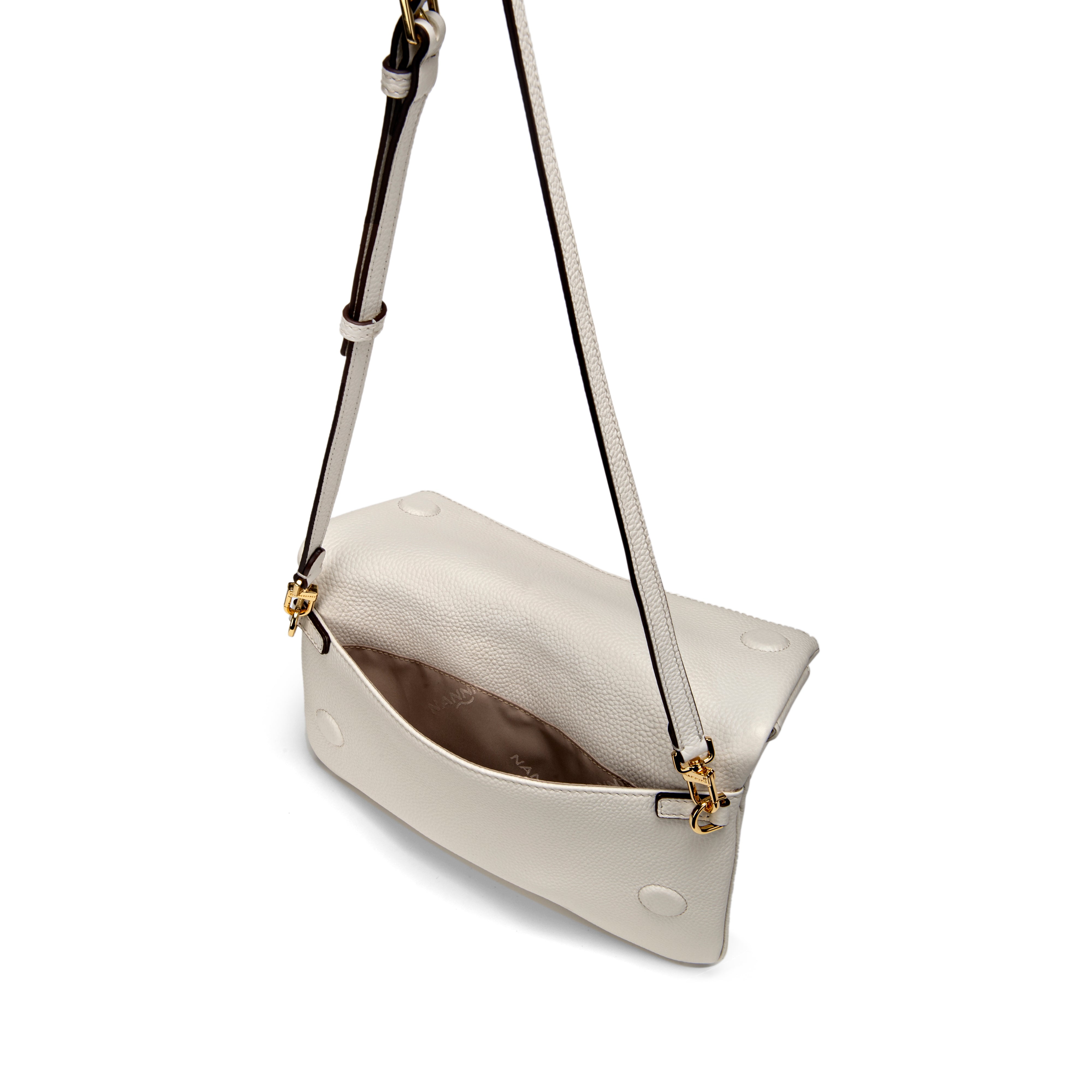 NANNINI borsa pelle martellata tracolla off-white avorio catena