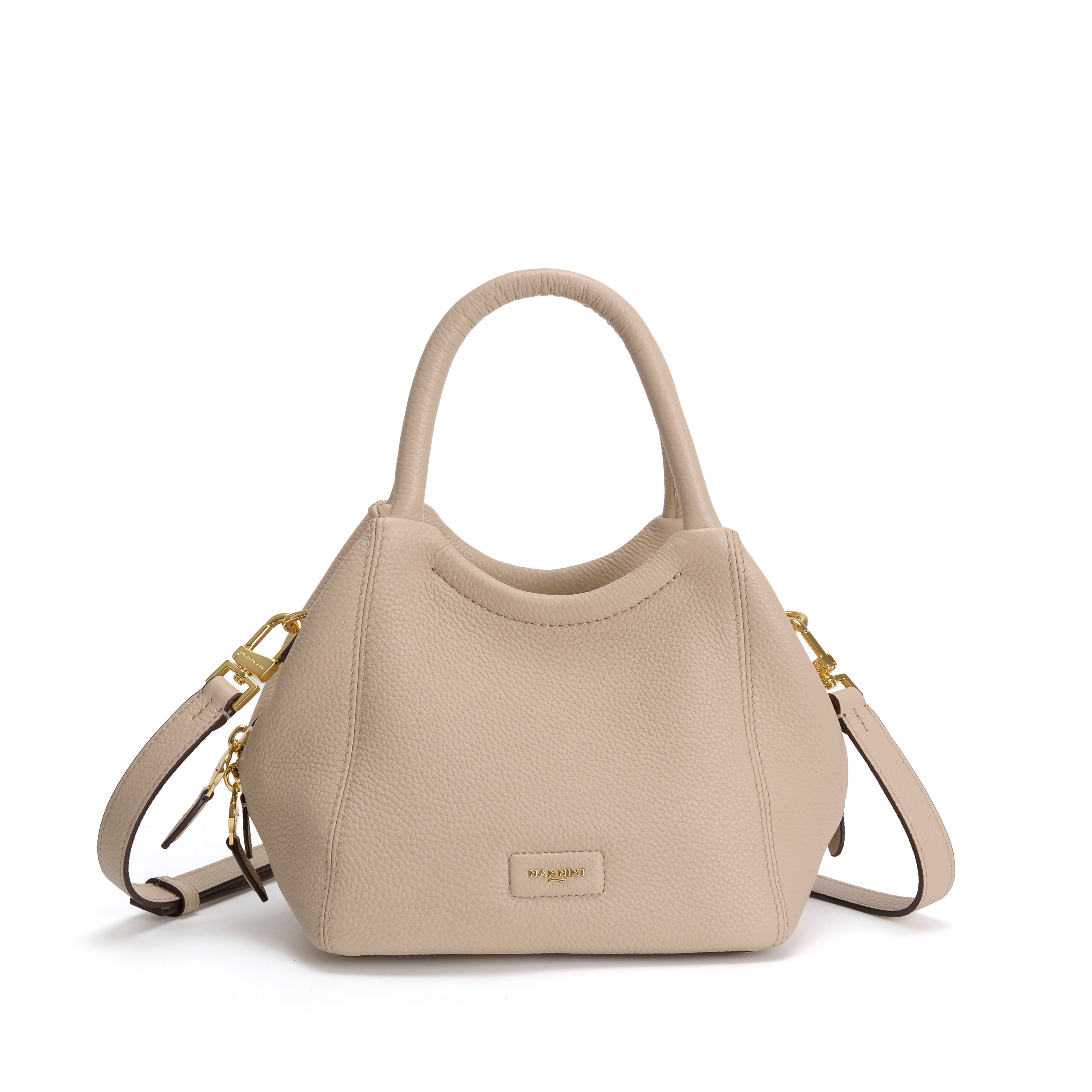 NANNINI borsa spalla donna pelle beige martellata grande