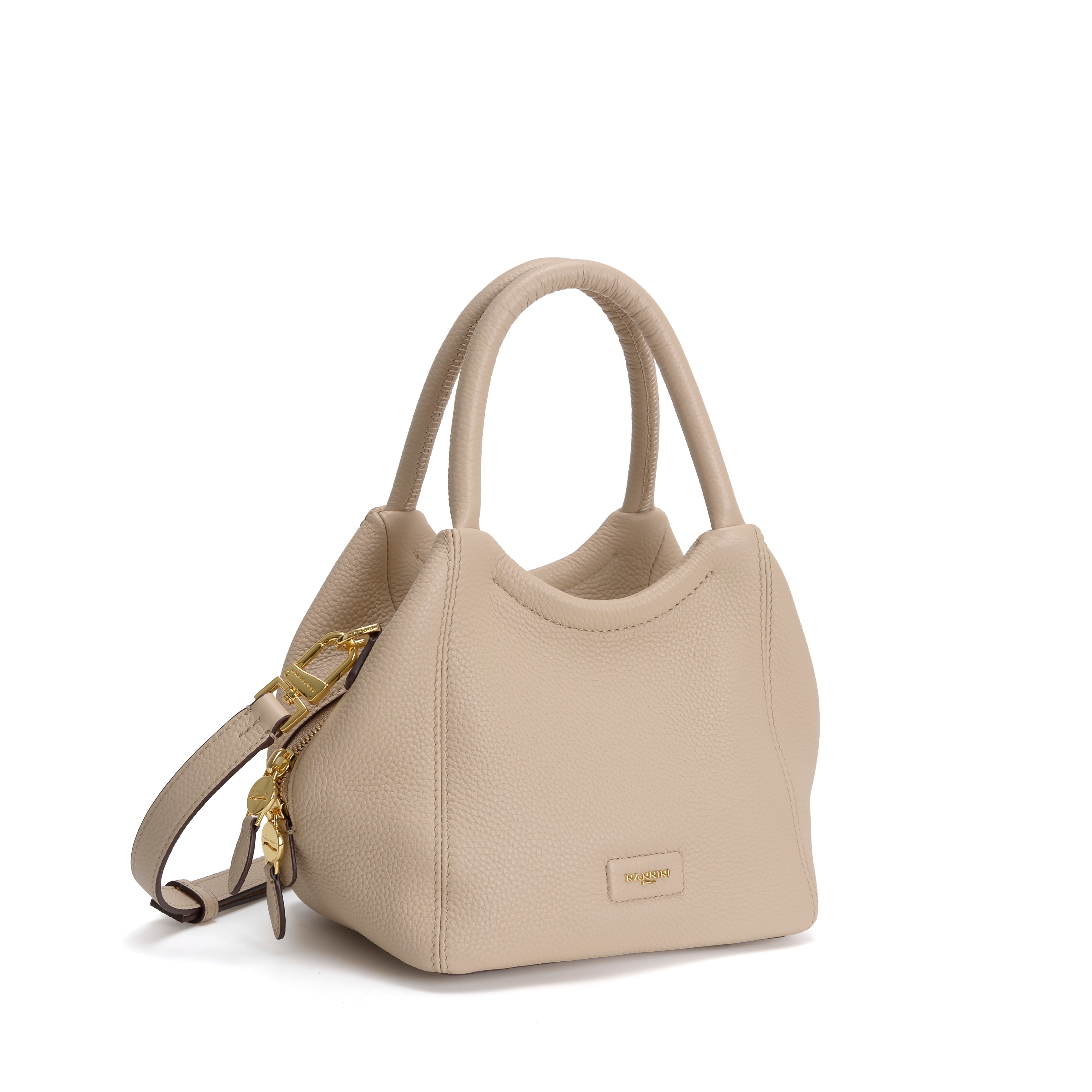 NANNINI borsa a spalla pelle martellata beige tracolla regolabile