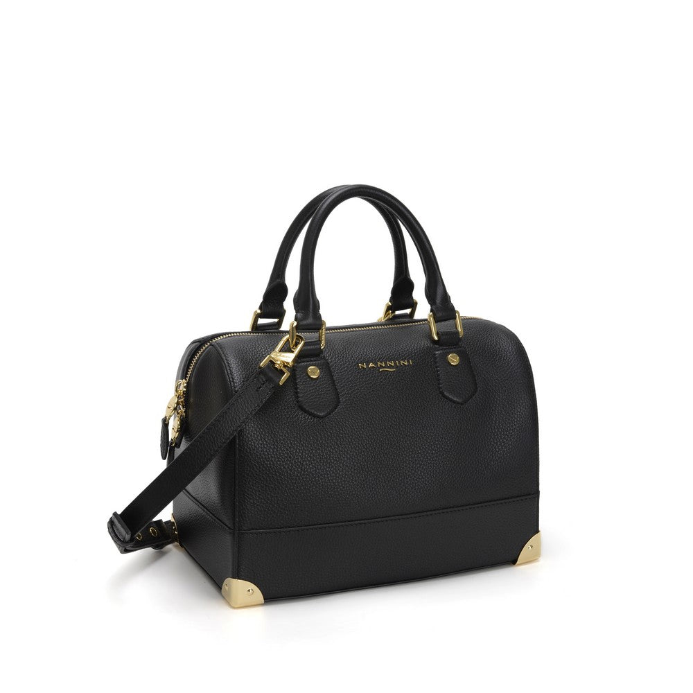 NANNINI borsa a mano pelle martellata nera donna logo
