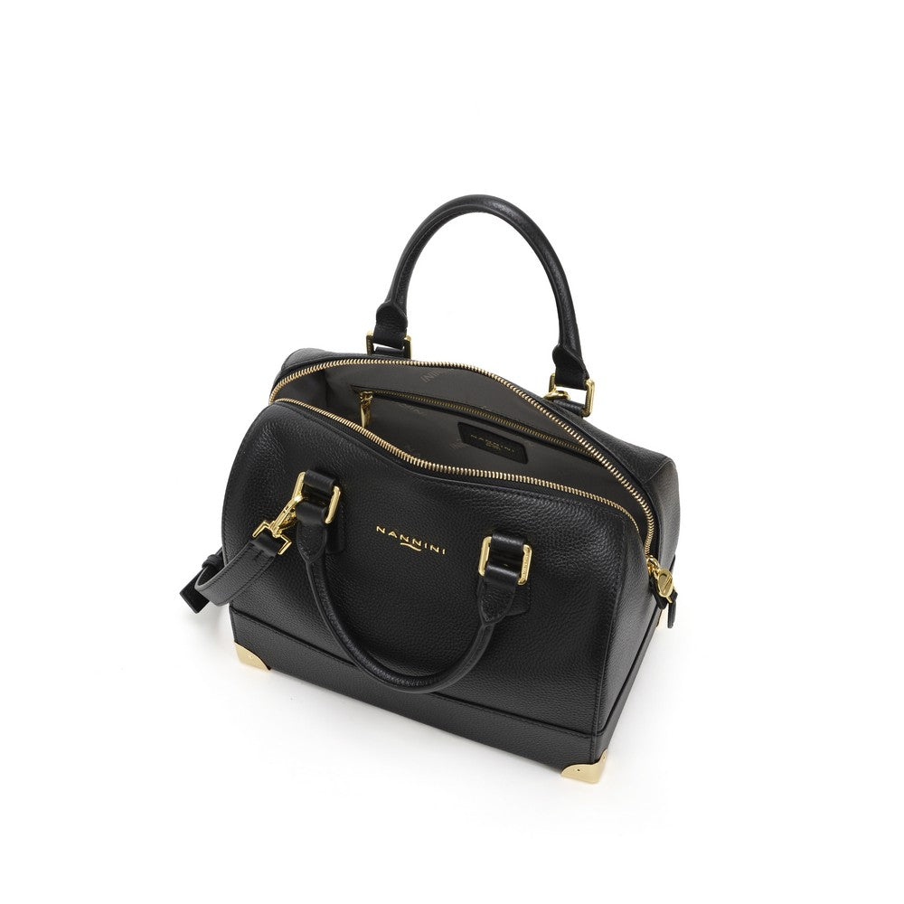 NANNINI borsa secchiello pelle martellata nera tracolla regolabile