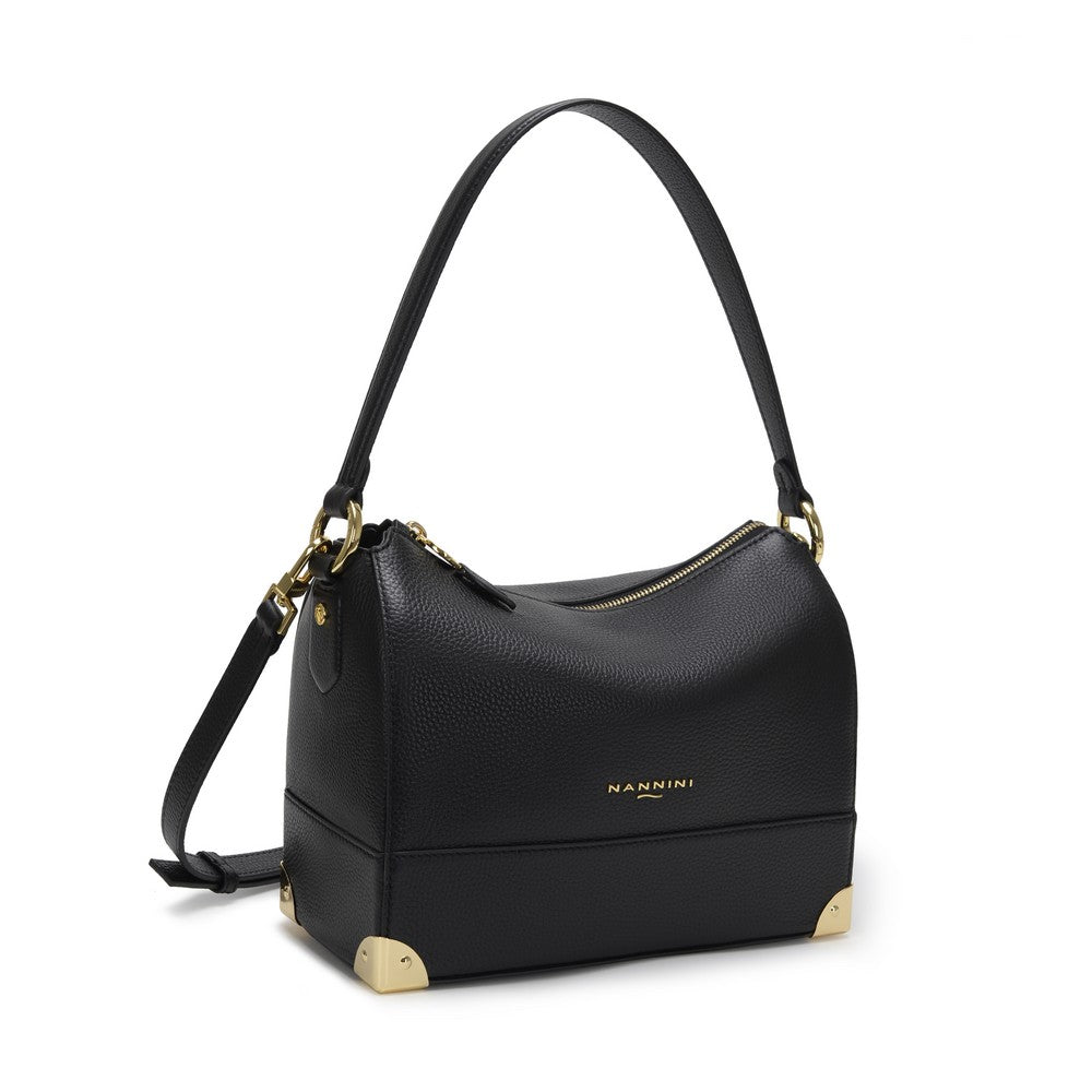 NANNINI shopper similpelle nera bottalata doppia maniglia spalla