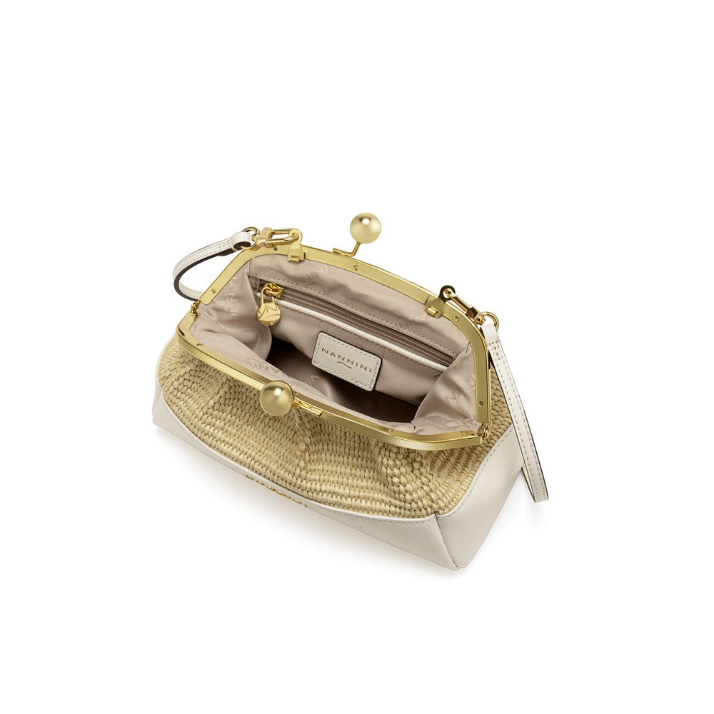 NANNINI borsa spalla donna pelle martellata beige off-white