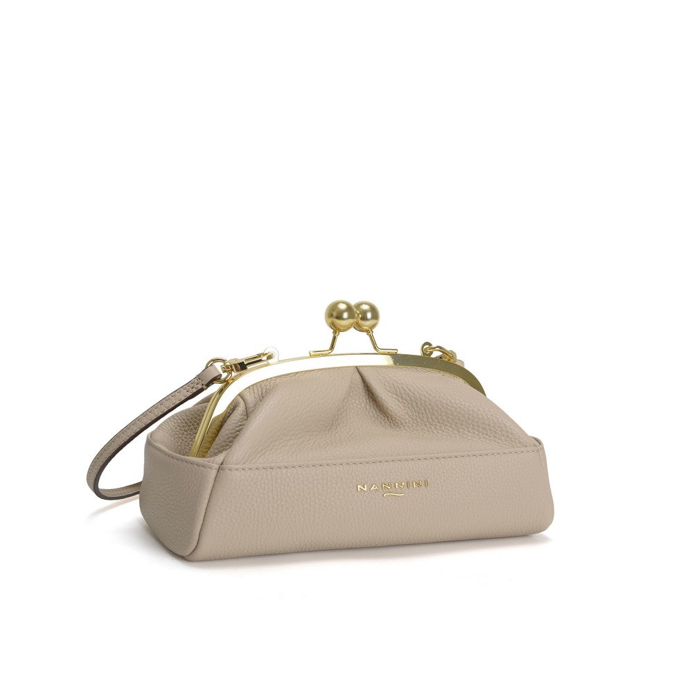 NANNINI borsa spalla donna pelle martellata beige tracolla