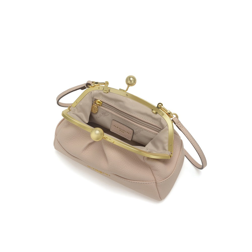 NANNINI borsa spalla donna pelle saffiano cipria logo