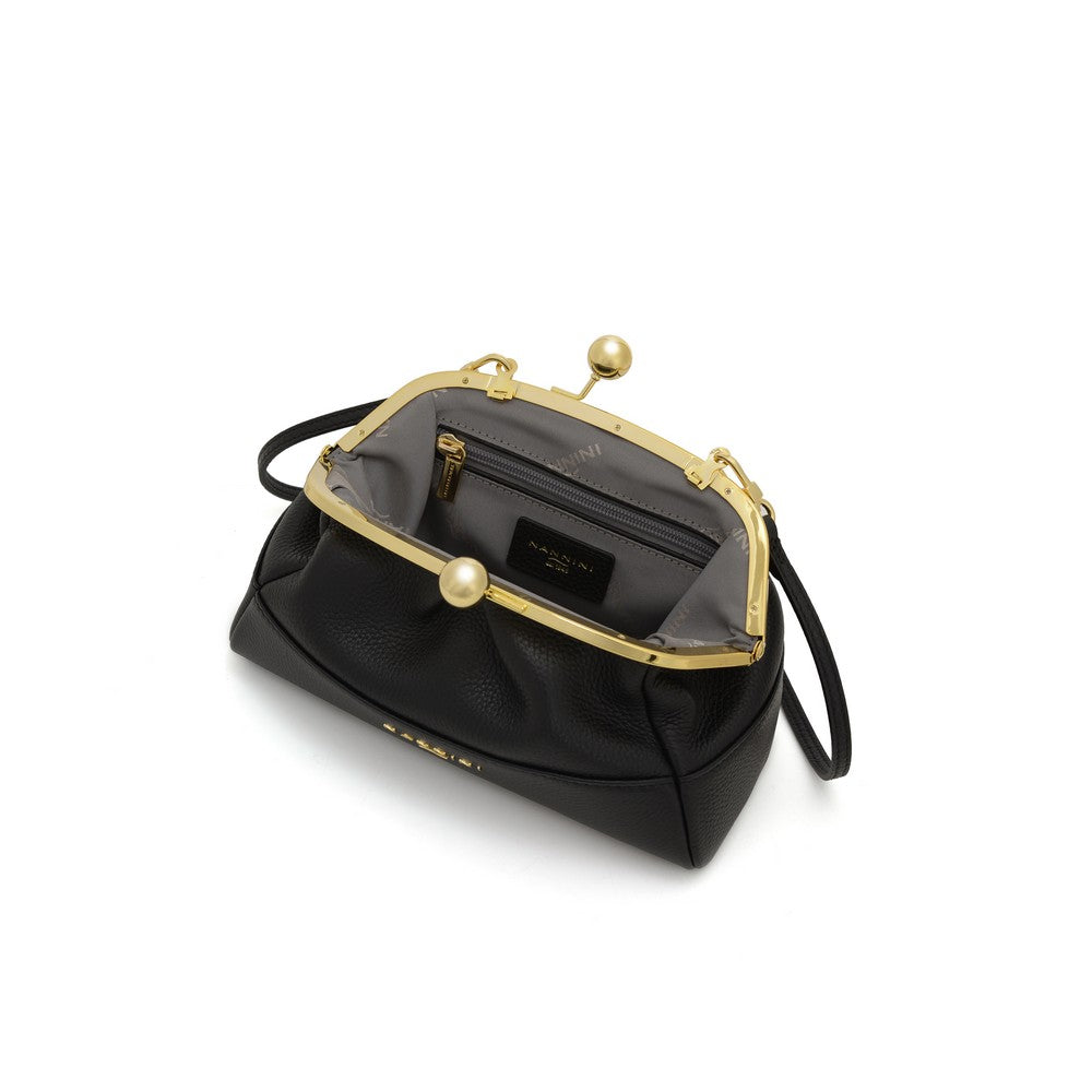 NANNINI borsa spalla donna pelle nero martellata fibbia